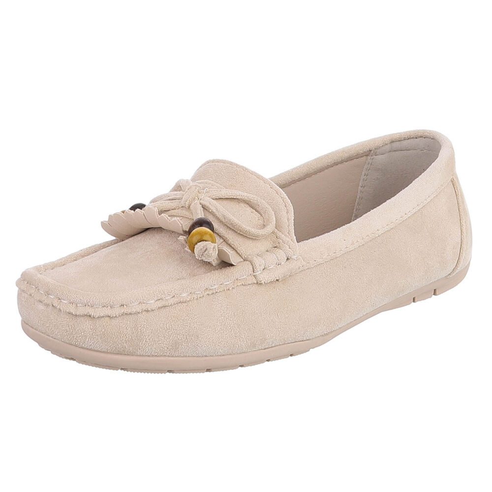Ital-Design Bequemer Slipper mit Schleife für Damen, ideal für Freizeit Slipper (91554465) Flach Mokassins in Beige