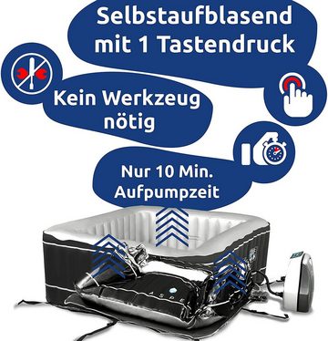 JUNG Whirlpool ASPEN aufblasbarer Whirlpool Outdoor Set, beheizt, 4 Pers., 168x168 cm, (Sprudelbad, Pool, Aufblasbar, Badewanne, Bubble Spa, Terrasse, 10-tlg., mit 2 Filterkartuschen, 4 Personen, Außenbereich, Garten, Sommer), Winterfest Komplett Set, Spa Pool, Selbstaufblasend, Bubble Wellness