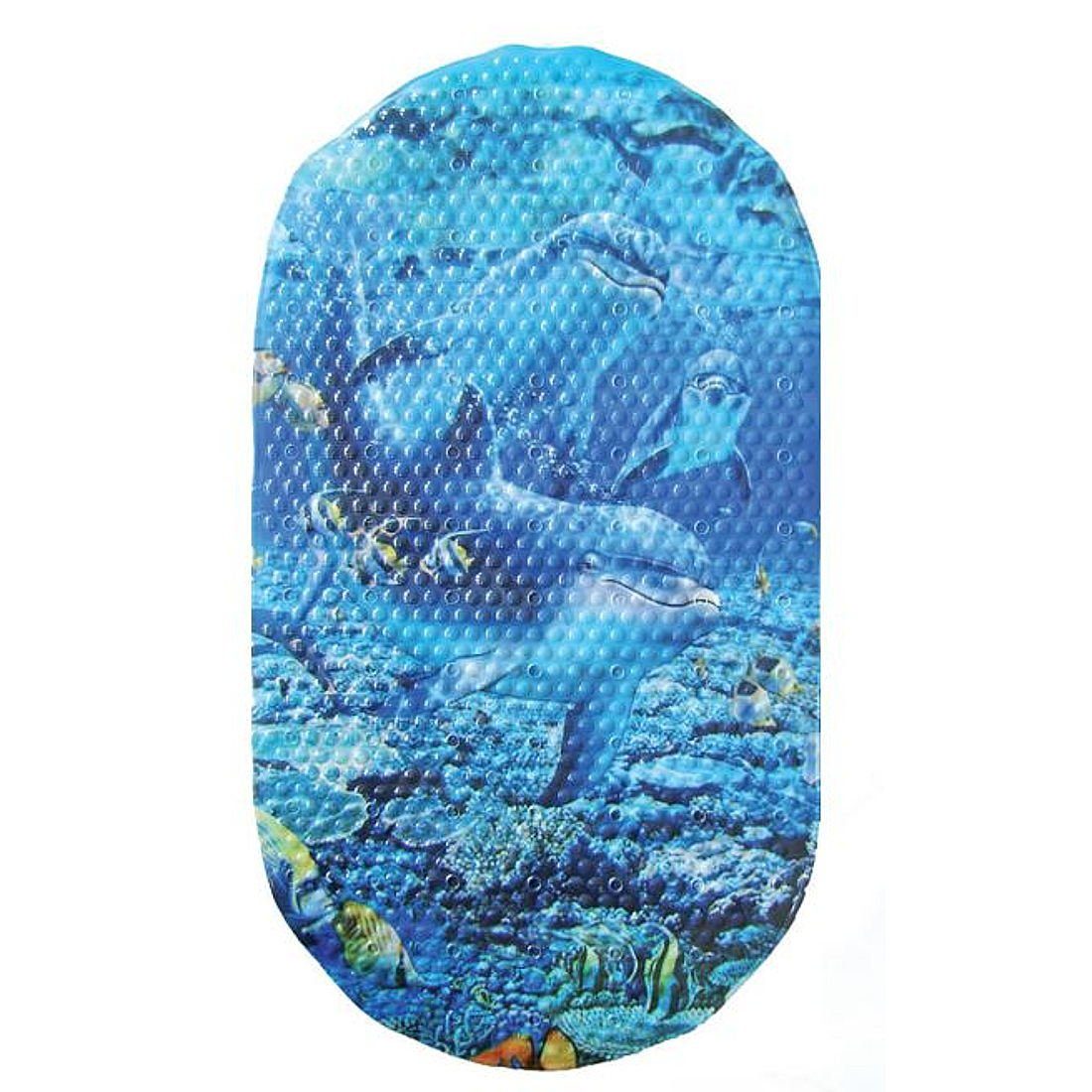 Sanixa Antirutsch-Aufkleber Duschmatte blau 69x39 cm für die Wanne rutschfest Mit Saugnäpfen, B: 39 cm, L: 69 cm, Design Badewannen-Einlage Oval Anti-Rutsch Delfin Matte