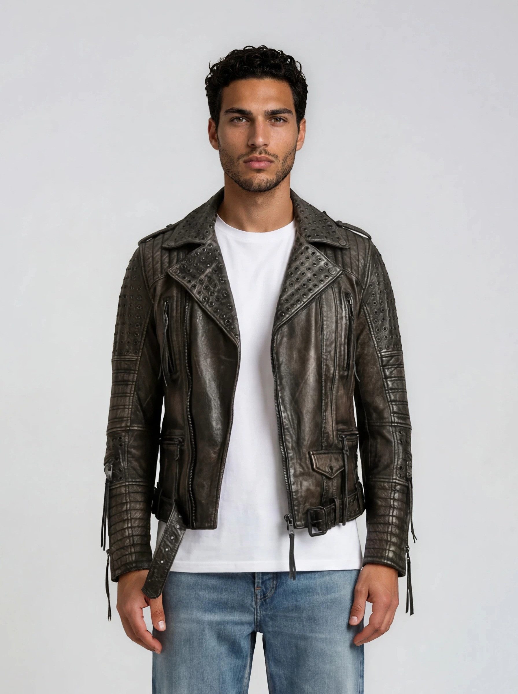 trueprodigy Lederjacke Geralt mit Ösen und Waschung