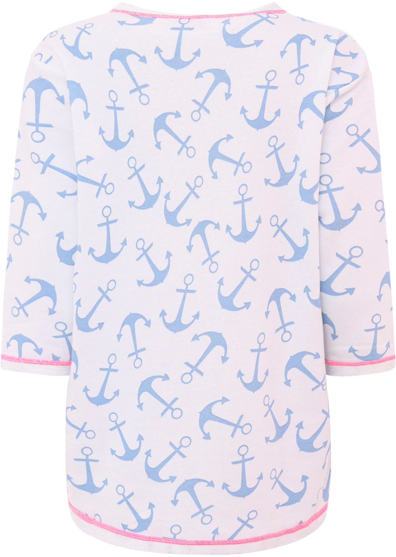 Zwillingsherz Longsleeve "Küste Moin Heimat" Zebra-Muster, 3/4-Arm, Pailletten, Schriftzüge, Kontrastnaht