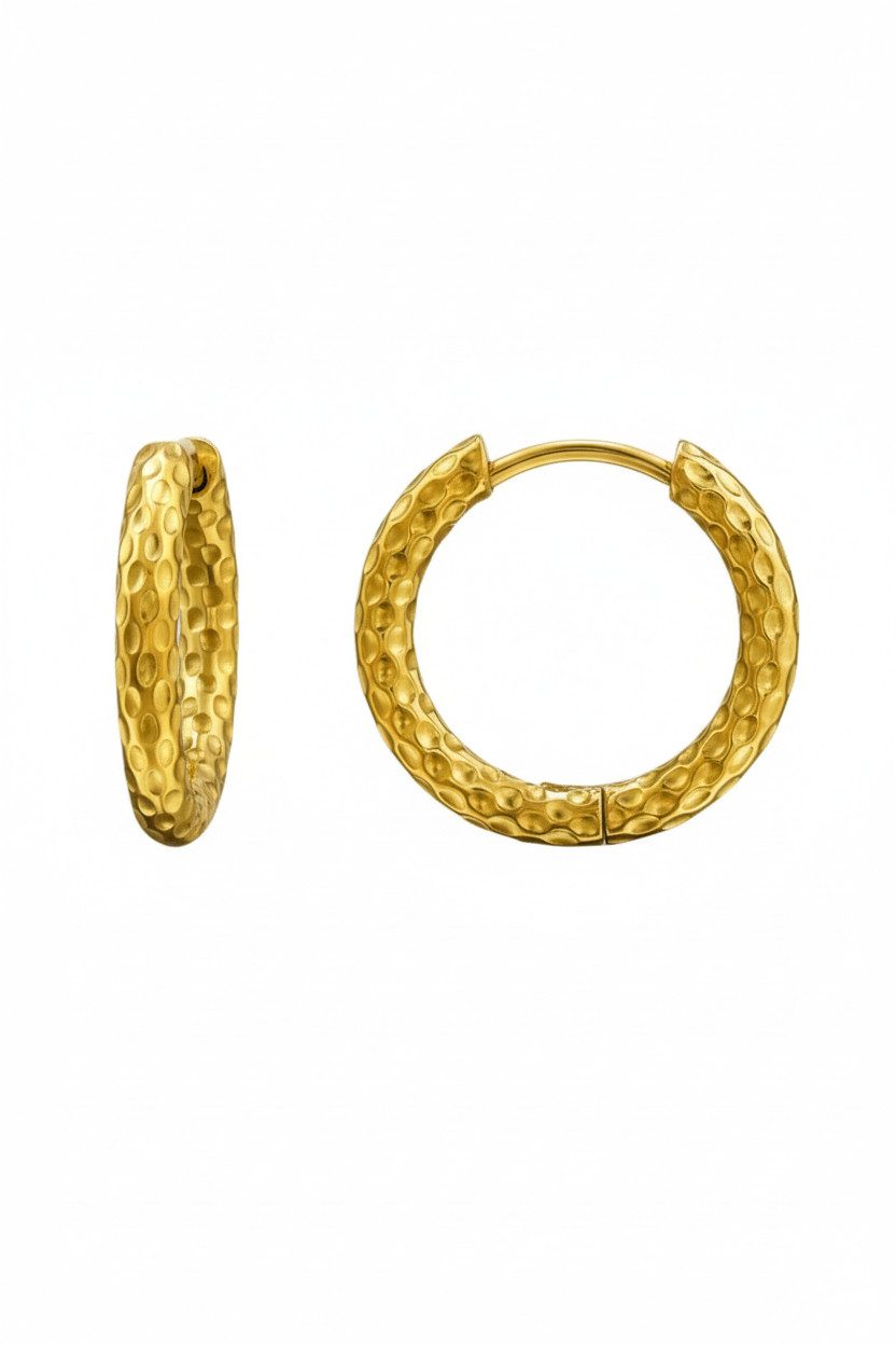 Diademita Paar Ohrstecker Goldfarbene Huggie-Creolen aus Edelstahl mit Schlangenhaut-Muster (Set)