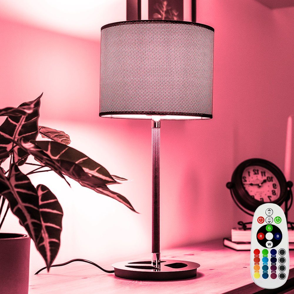 etc-shop LED Design Chrom Farbwechsel, Lampe Fernbedienung Tisch Warmweiß, Metall Set Leuchtmittel Nacht im Leuchte Tischleuchte, inklusive