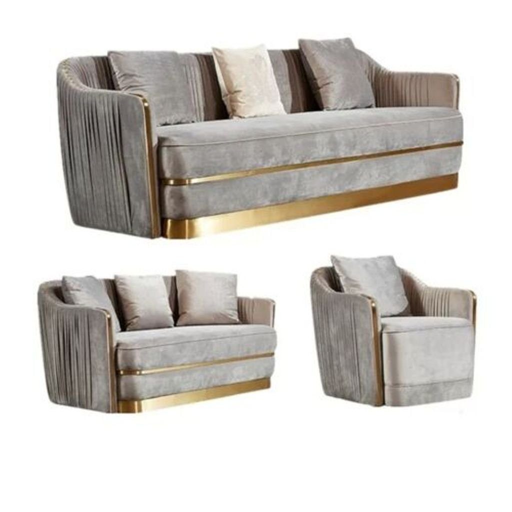 JVmoebel Wohnzimmer-Set, Designer Couch Polster Sitz Garnitur Sofa Garnituren 3+2+2 Sitzer Grau | Wohnwände
