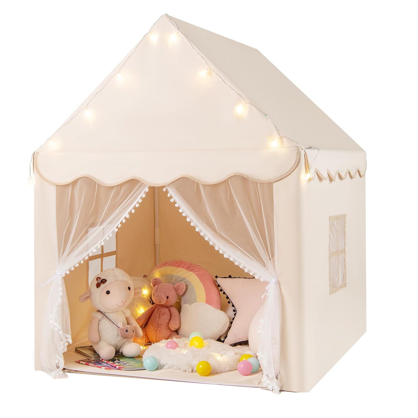 KOMFOTTEU Spielzelt Kinderhauszelt mit Netzfenster, für Kinder ab 3 Jahren