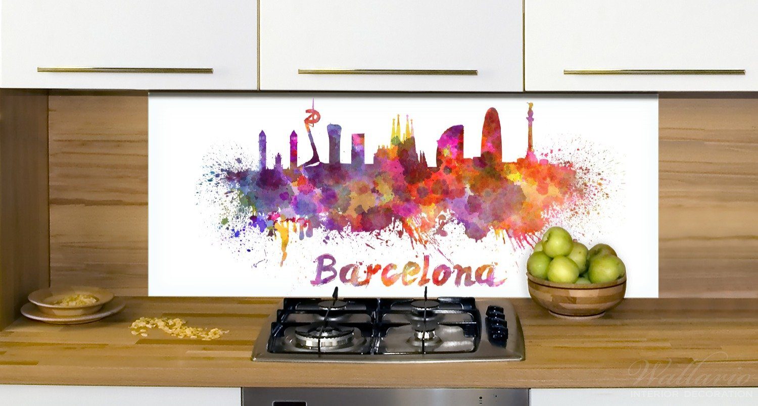 Küchenrückwand (1-tlg) als - Skyline Wallario Barcelona, Städte Aquarell von