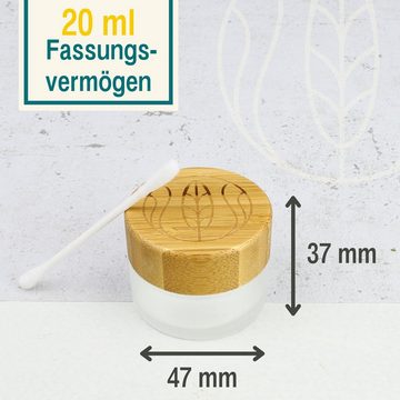 Wachsmann Bienenprodukte Aufbewahrungsdose Hochwertige Glastiegel für nachhaltige DIY-Naturkosmetik, Im Frosted Look, mit graviertem Bambus Deckel