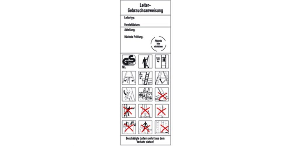 Hinweisschild Leiter-Gebrauchsanweisung, Kombischild, DGUV Information 208-016