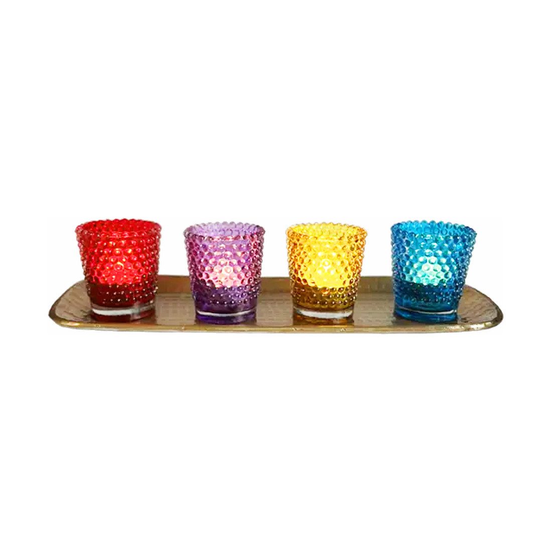 Marrakesch Orient & Mediterran Interior Dekotablett 4er Set Orientalische Deko Windlicht-Set Jabar aus Glas in Gold 30 cm (4 St), Handarbeit