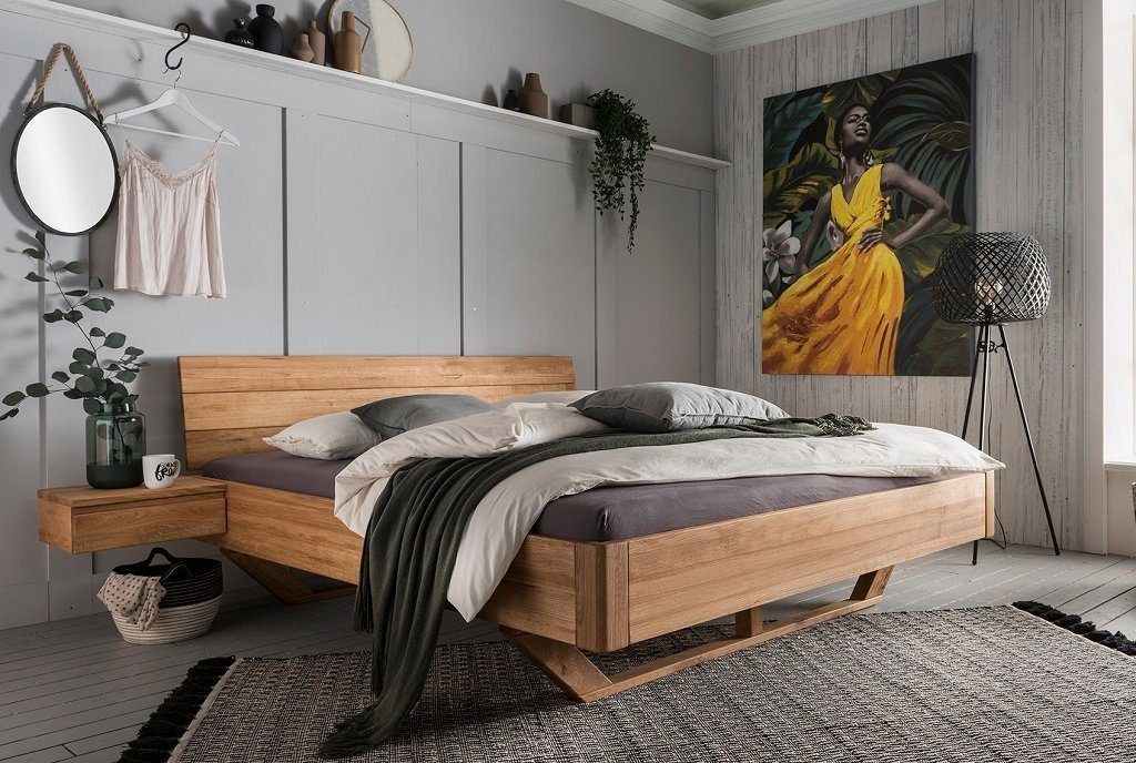 Main Möbel Massivholzbett Doppelbett 'Mona' 200x200cm Wildeiche geölt – Bild 2 von 5