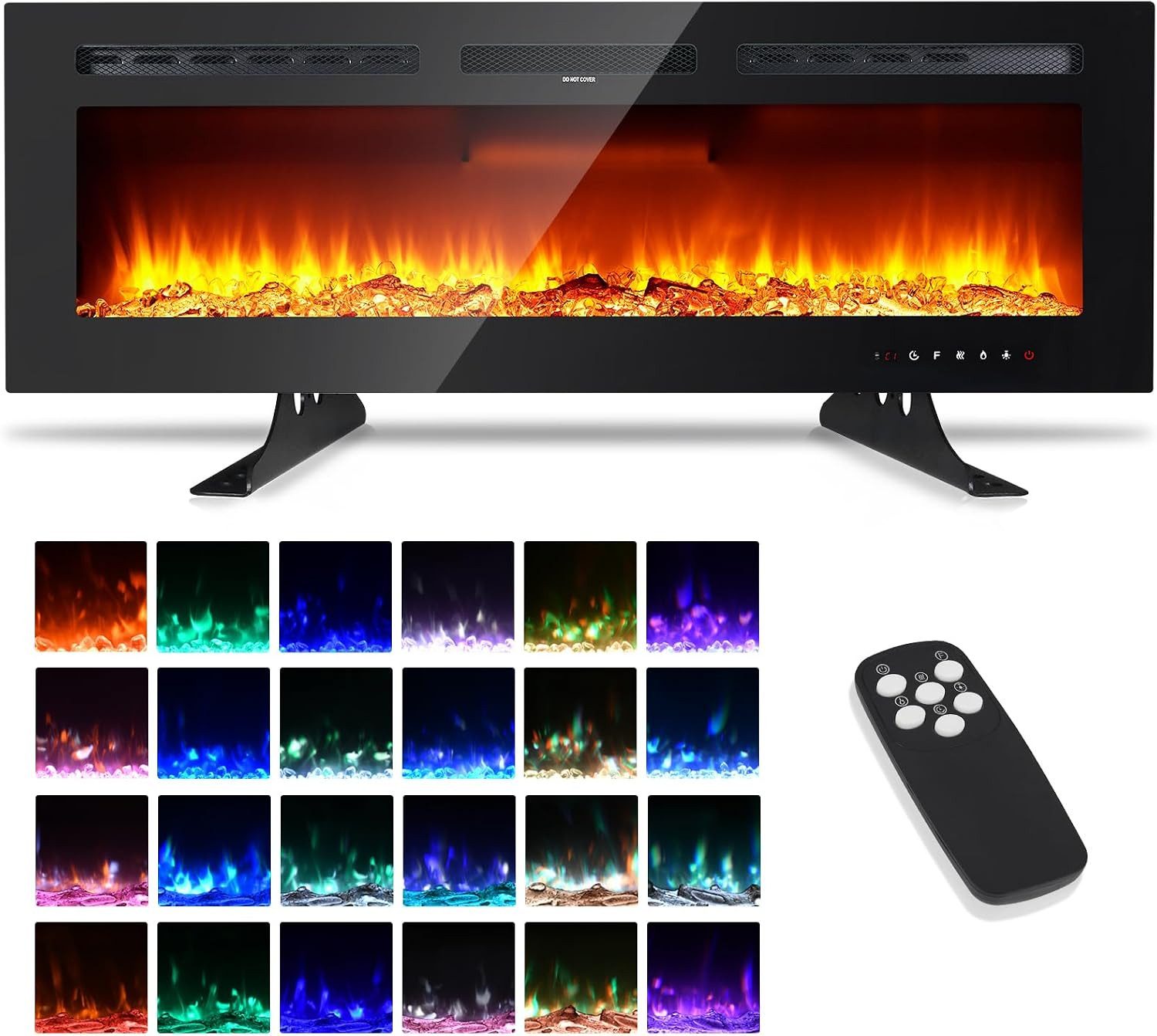 GarveeMore Elektrokamin 127cm, 1800W, 3D Flammeneffekt, Wandmontage & Einbau, Fernbedienung, ultraflach, 3D Flammen, 12 Farben, Timer, …