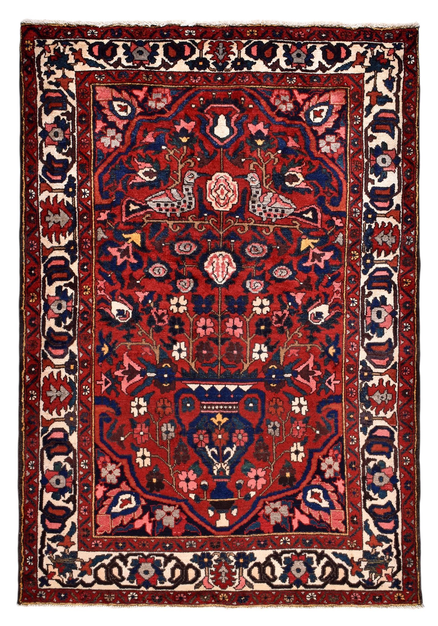 CABBEL Orientteppich Perserteppich Bakhtiari 215x150 cm handgeknüpft Rot Blau Vasenmotiv, rechteckig, Höhe: 12 mm, Handgeknüpft, Wolle auf Baumwollkette, Vasenmotiv mit Blütenbaum