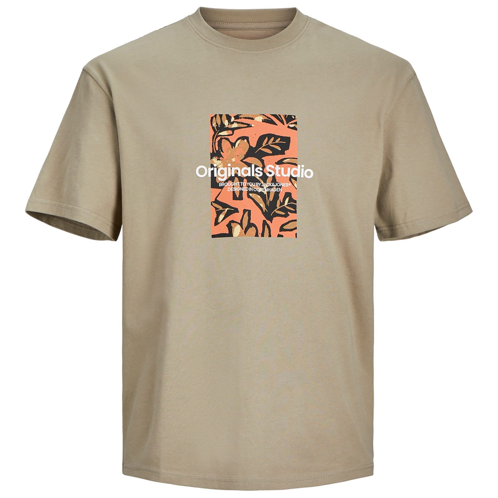 Rundhalsshirt Jack&Jones XXL T-Shirt khaki Frontprint JORSEQUOIA