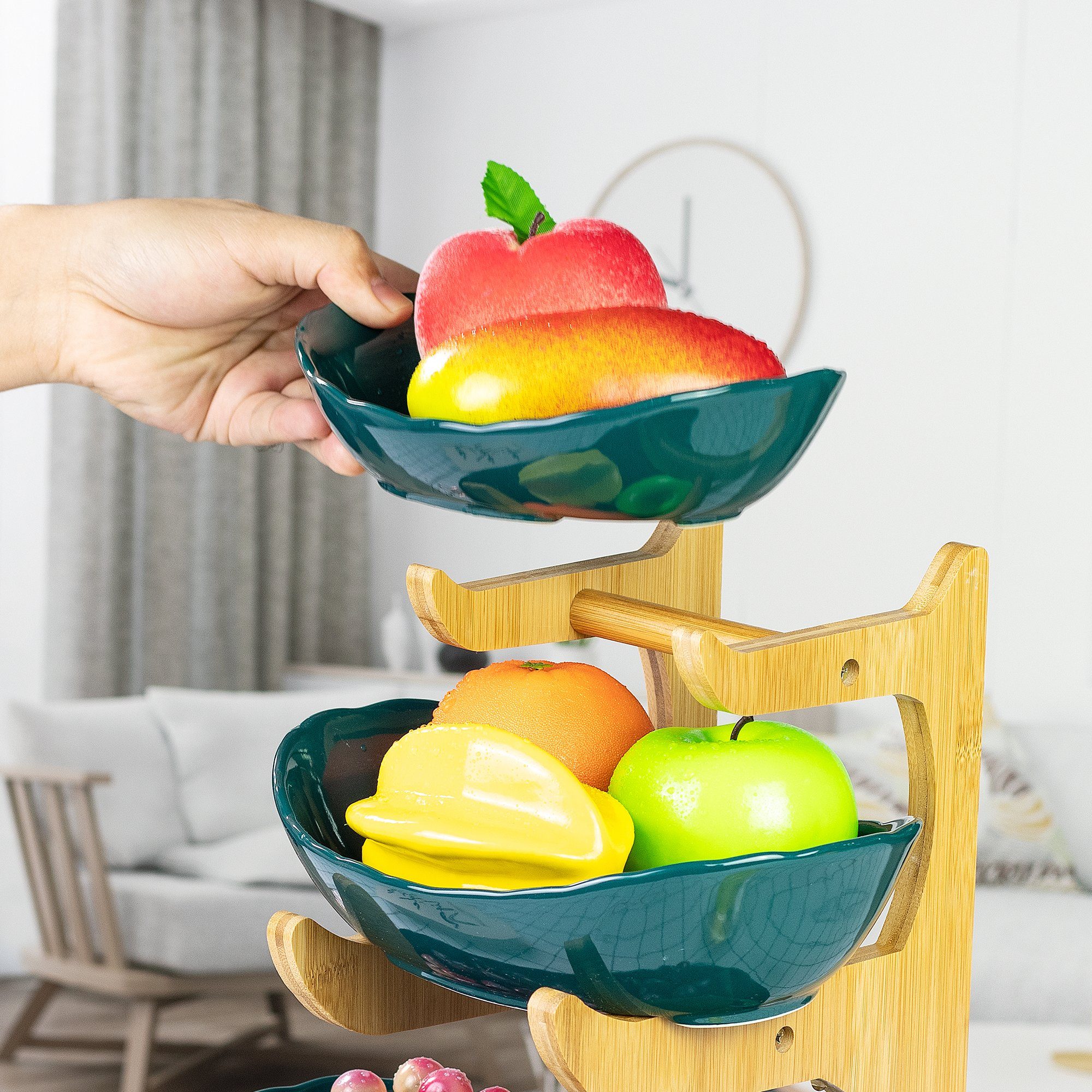 AdelDream Obstschale Fruit Bowl Creative Stand, Basket Worktop Table Fruit Ceramic grün2 Fruit Decoration