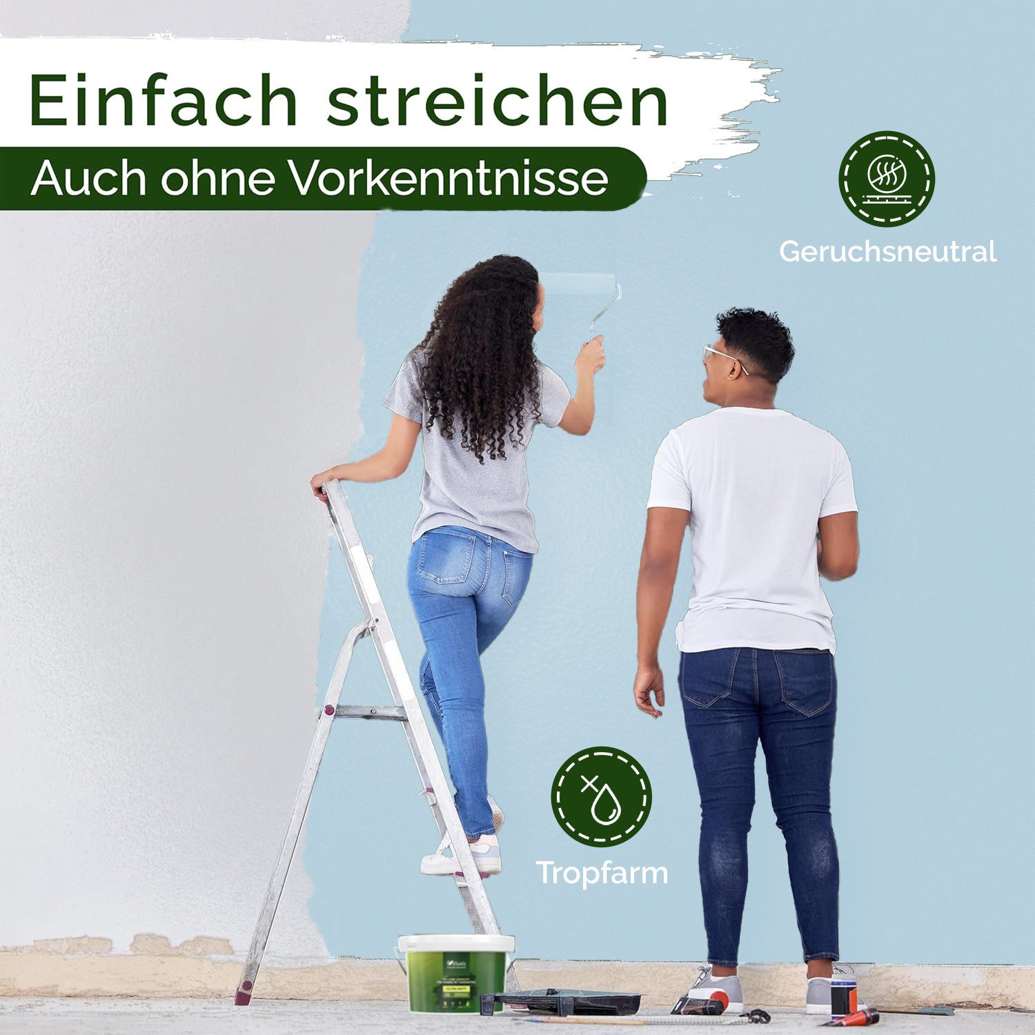 Veluxis Wandfarbe Veluxis® Wandfarbe Universal, Deckkraft-Klasse 1, Streifenfrei, tropfarm & VOC-frei