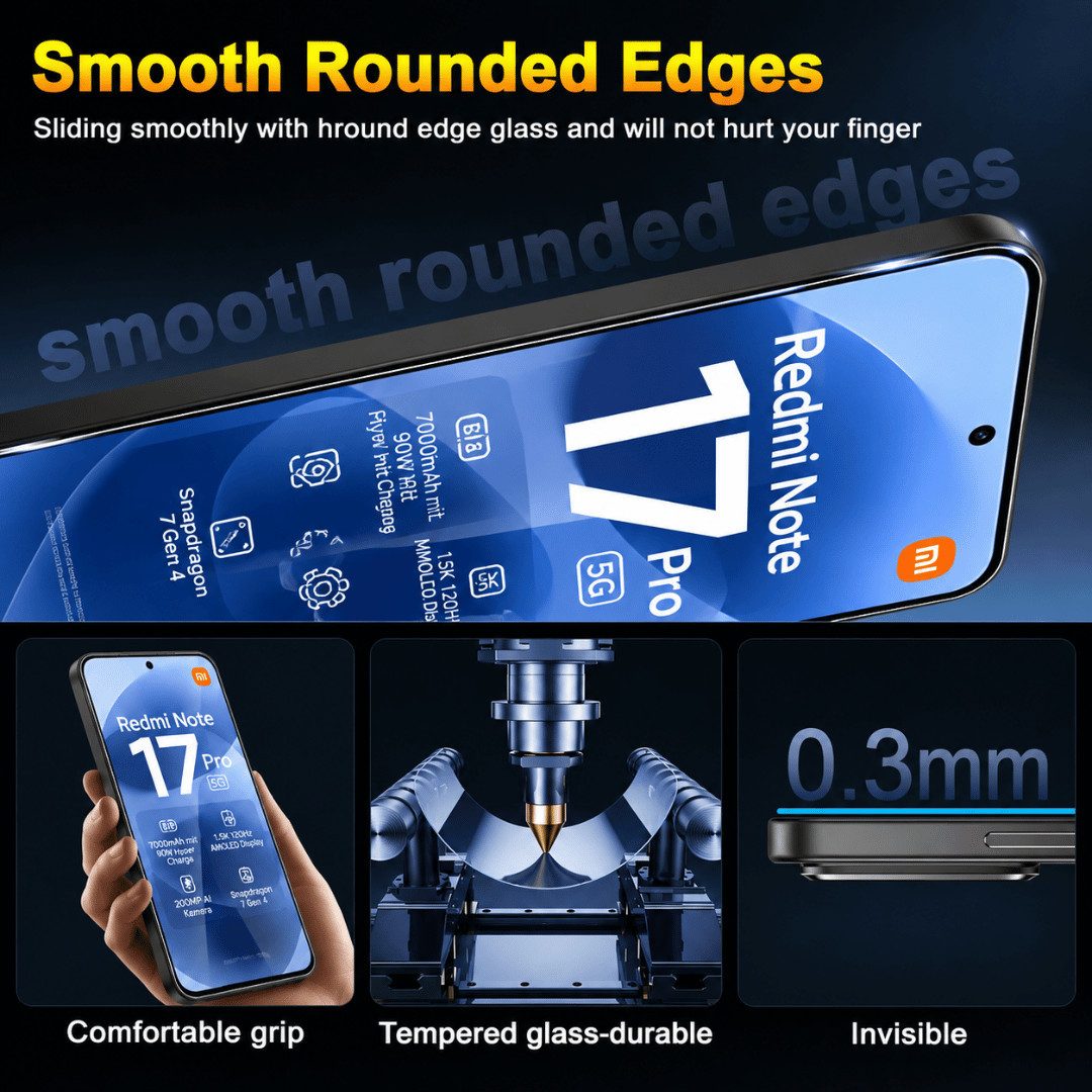 SmartUP Displayschutzglas 2x Schutzglas für Xiaomi Redmi Note 17 Pro 5G Display Panzerfolie Full für Xiaomi Redmi Note 17 Pro 5G, 2 Stück, Rundumschutz, passgen – Bild 4 von 5