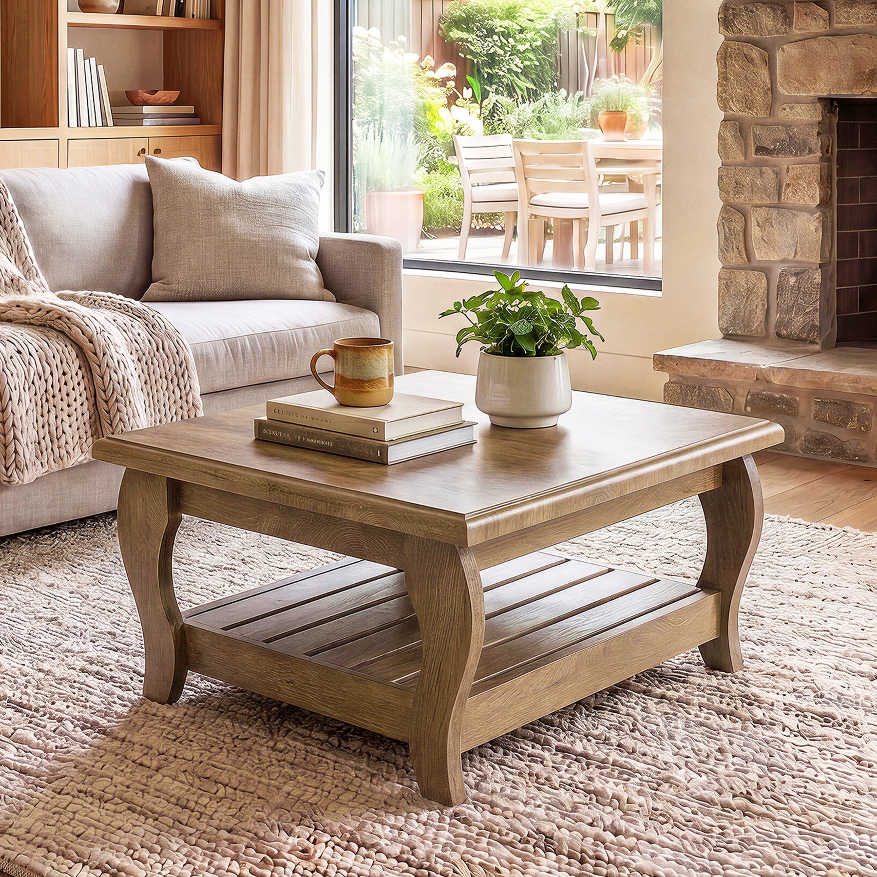 Tribesigns Couchtisch Quadratischer Couchtisch 80 cm, 2-stufiger Holztisch mit Unterregal