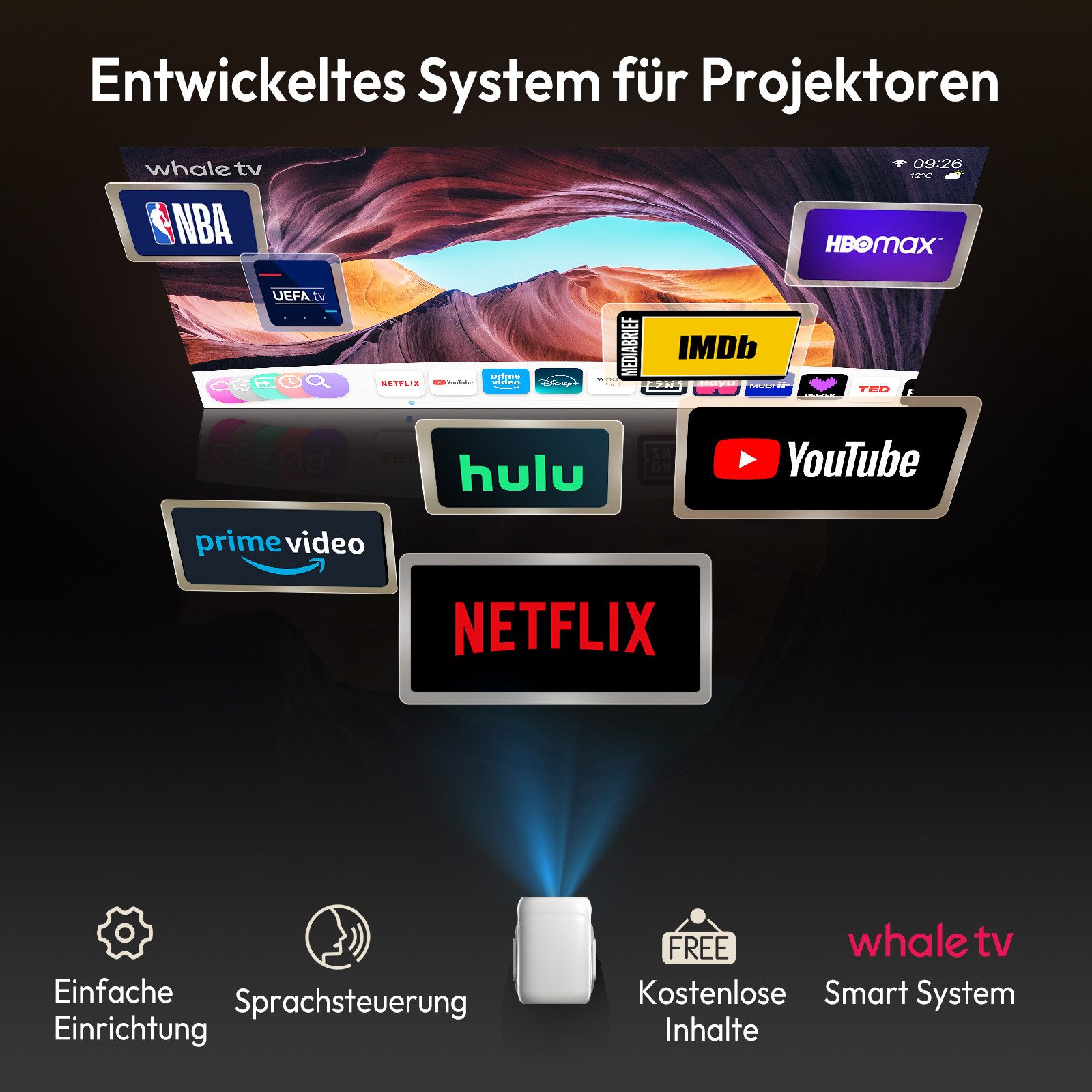 XGODY Native 1080P Mini Beamer 4K heimkino Mit Netflix Zertifizierung LCD-Beamer (20000 lm, 20000:1, 3840 x 2160 px, freestyle beamer mit AutoFokus/beamer ständer/Sprachsteuerung)