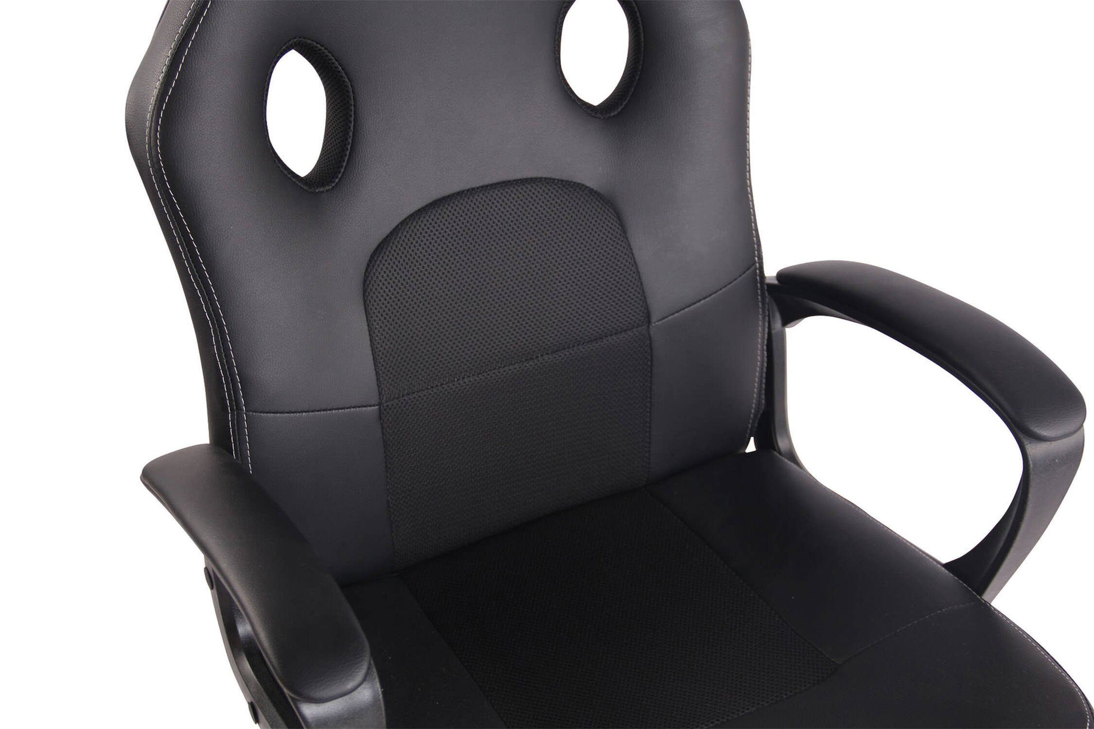 TPFLiving Gaming-Stuhl Drehstuhl, Elon - schwarz Chefsessel, Kunstleder, Bürostuhl bequemer (Schreibtischstuhl, mit 360° Rückenlehne und Kunststoff - höhenverstellbar Gestell: schwarz/schwarz drehbar XXL), Netzbezug
