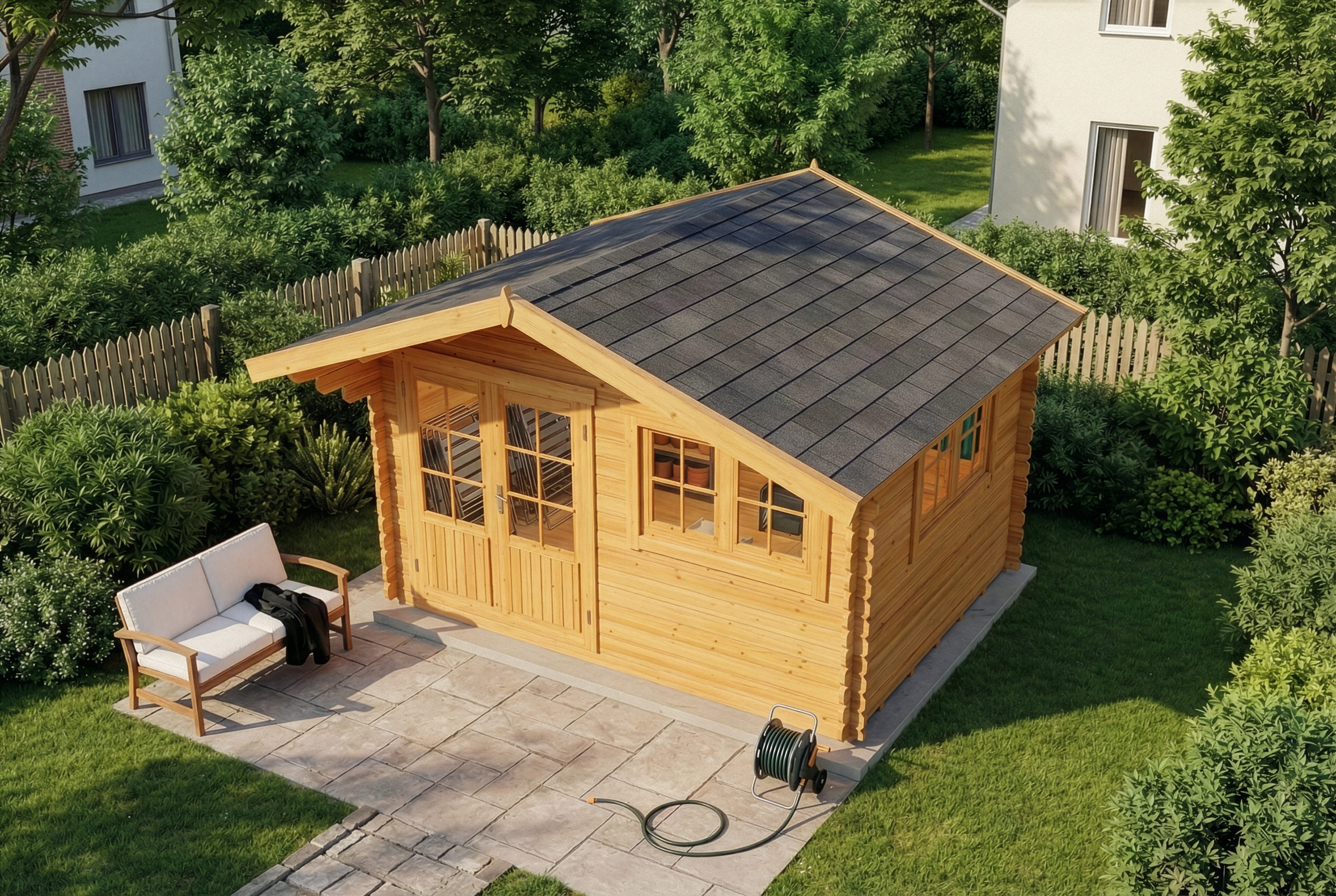 Alpholz Gartenhaus Holz Gabriel 400 x 300 cm, BxT: 435x367 cm, in Imprägniert (Pinie) Inkl. Fußboden mit 34mm Wandstärke