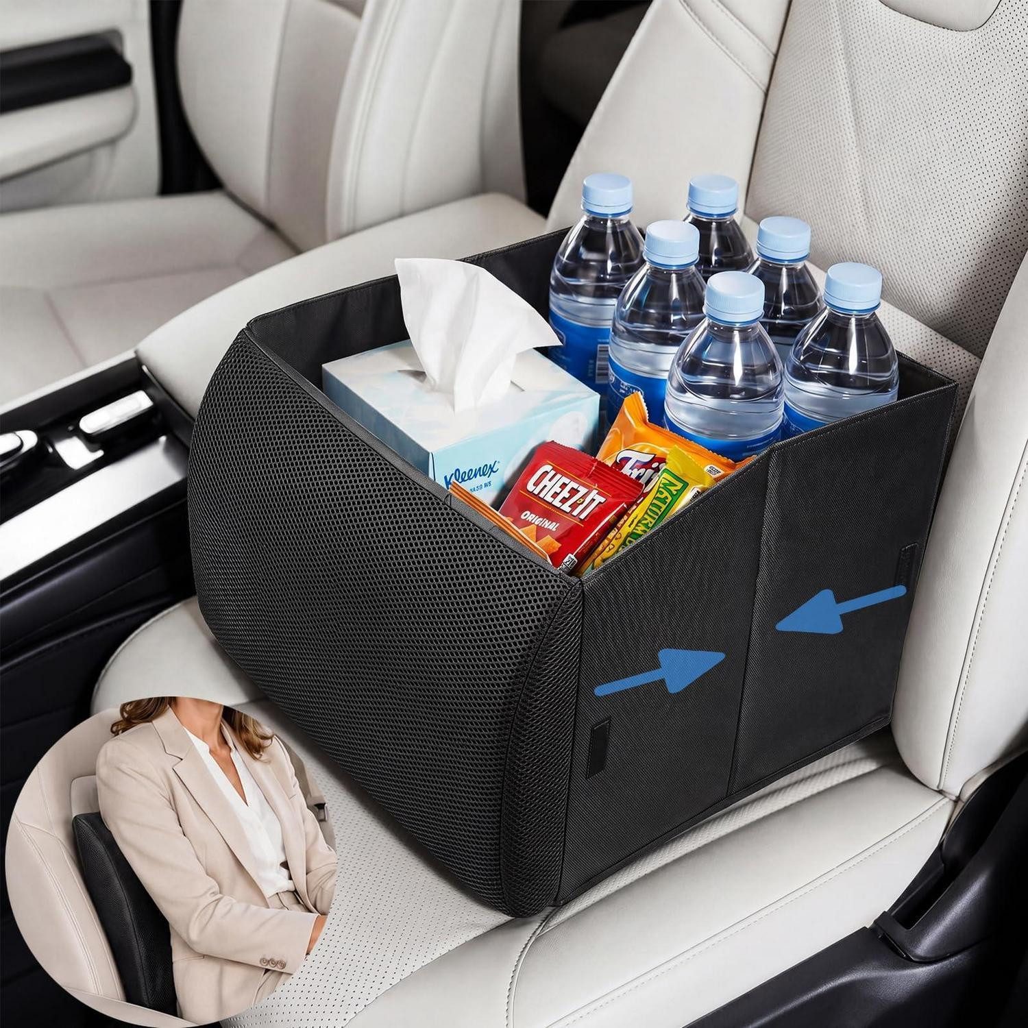 LuxusKollektion Rücksitzorganizer 2-in-1 Kofferraum Organizer mit Lendenkissen