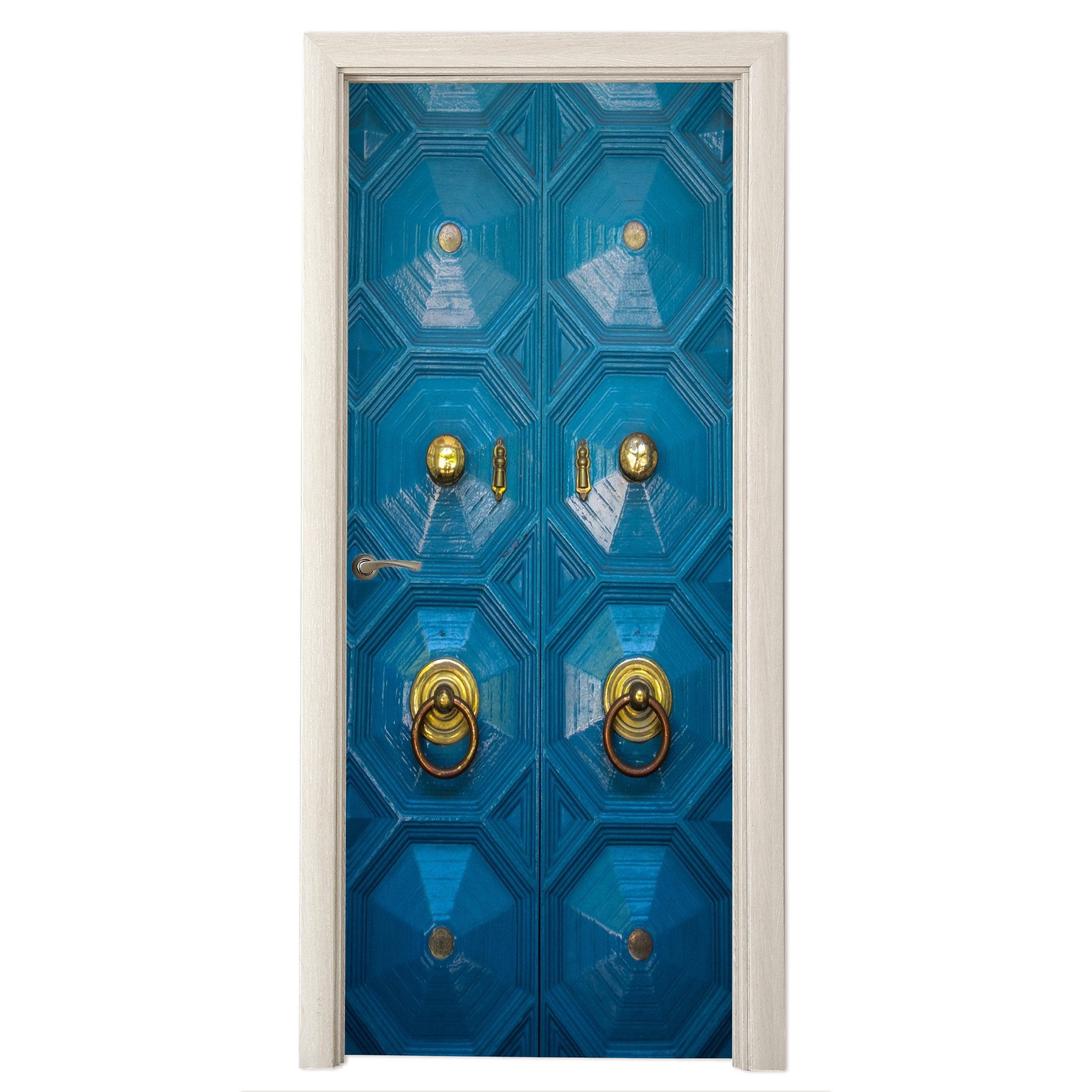 MuchoWow Türtapete Tür - Blau - Gold, Matt, bedruckt, (1 St), Selbstklebende Tapete, Folie für Möbel, 70x215 cm
