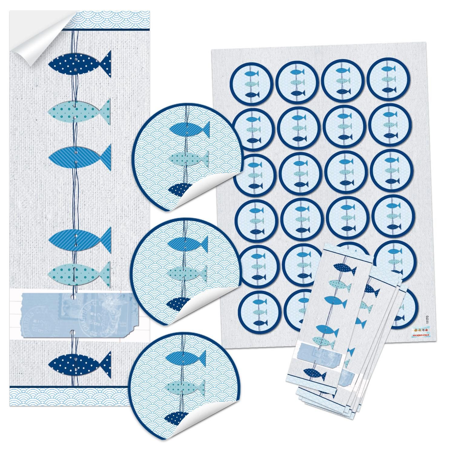 Logbuch-Verlag Aufkleber SET 25 + 24 blau türkis weiß 3 FISCHE Aufkleber - Symbol Taufe