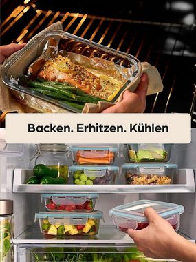 Praknu Frischhaltedose Frischhaltedosen Glas mit Deckel Groß 1000 ml - Als Mealprep Box, Glas, (Set, 4-tlg), Glasbehälter zum Einfrieren - Spülmaschinenfest - BPA frei