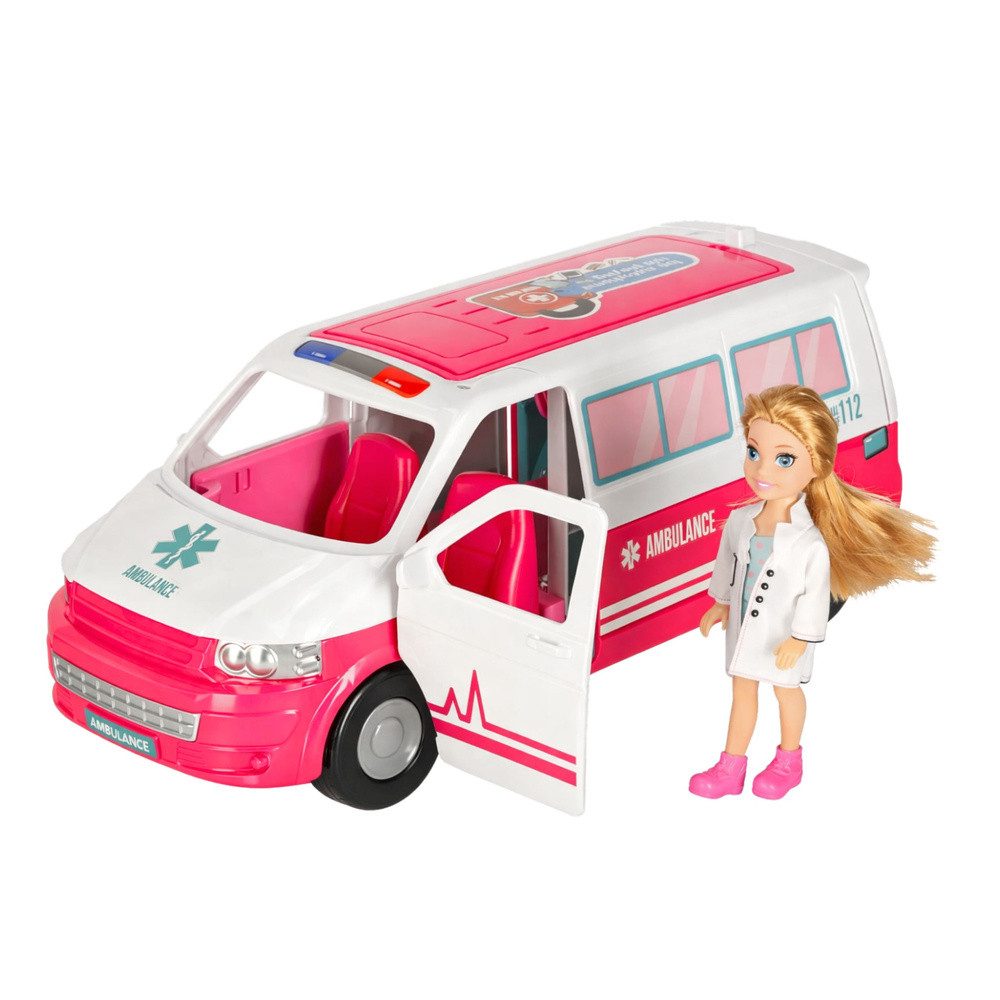 LEAN TOYS Spielzeug-Krankenwagen Rettungswagen Arztspielset Puppenauto, (Spar-Set, 1-tlg), aufklappbar, Arztpuppe, 9 Zubehörteile