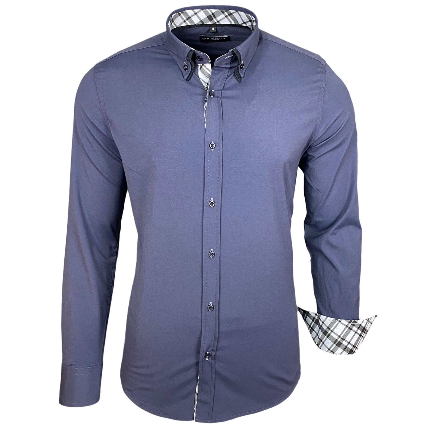 Baxboy Langarmhemd Baxboy Herren Hemd Kentkragen Hemden Slim Fit Anzug Kont günstig online kaufen