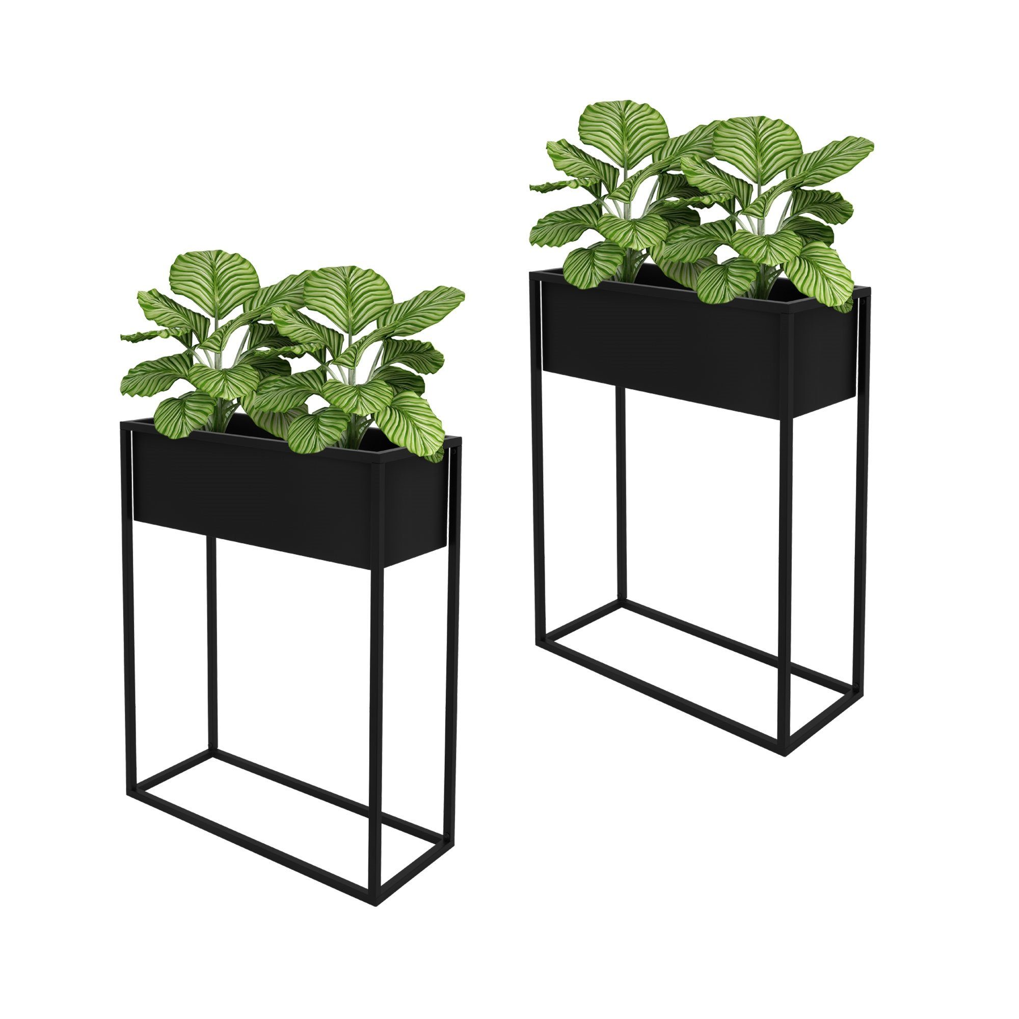Pflanzen Designpflanzenständer für 2er Metall Schwarz Rechteckig ML-DESIGN Set stehend Blumenständer Übertopfständer Innenbereich Pflanzenkasten, 60x25x78cm