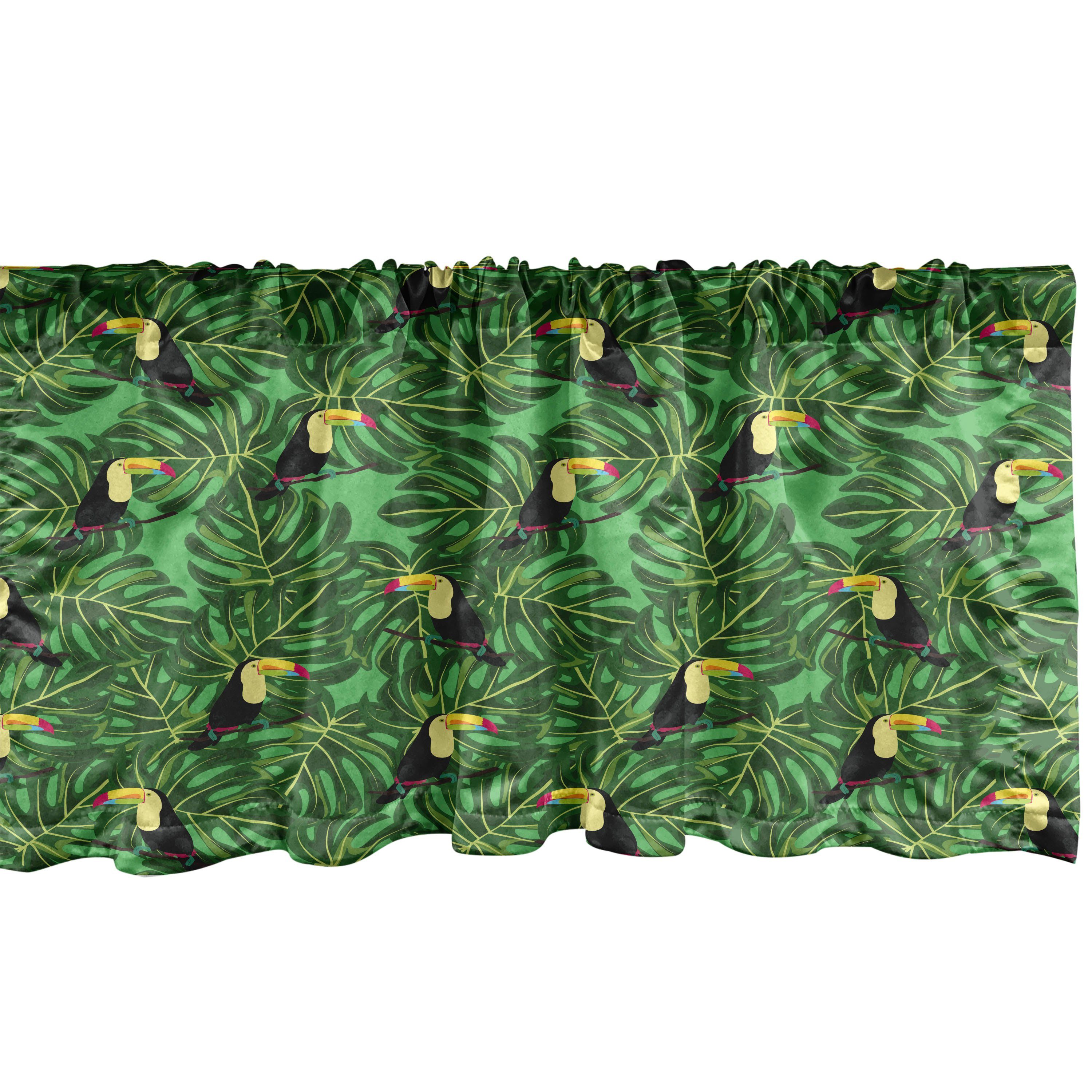 Scheibengardine Vorhang Volant für Küche Schlafzimmer Dekor mit Stangentasche, Abakuhaus, Microfaser, Tropisch Toucan Vögel auf Blätter