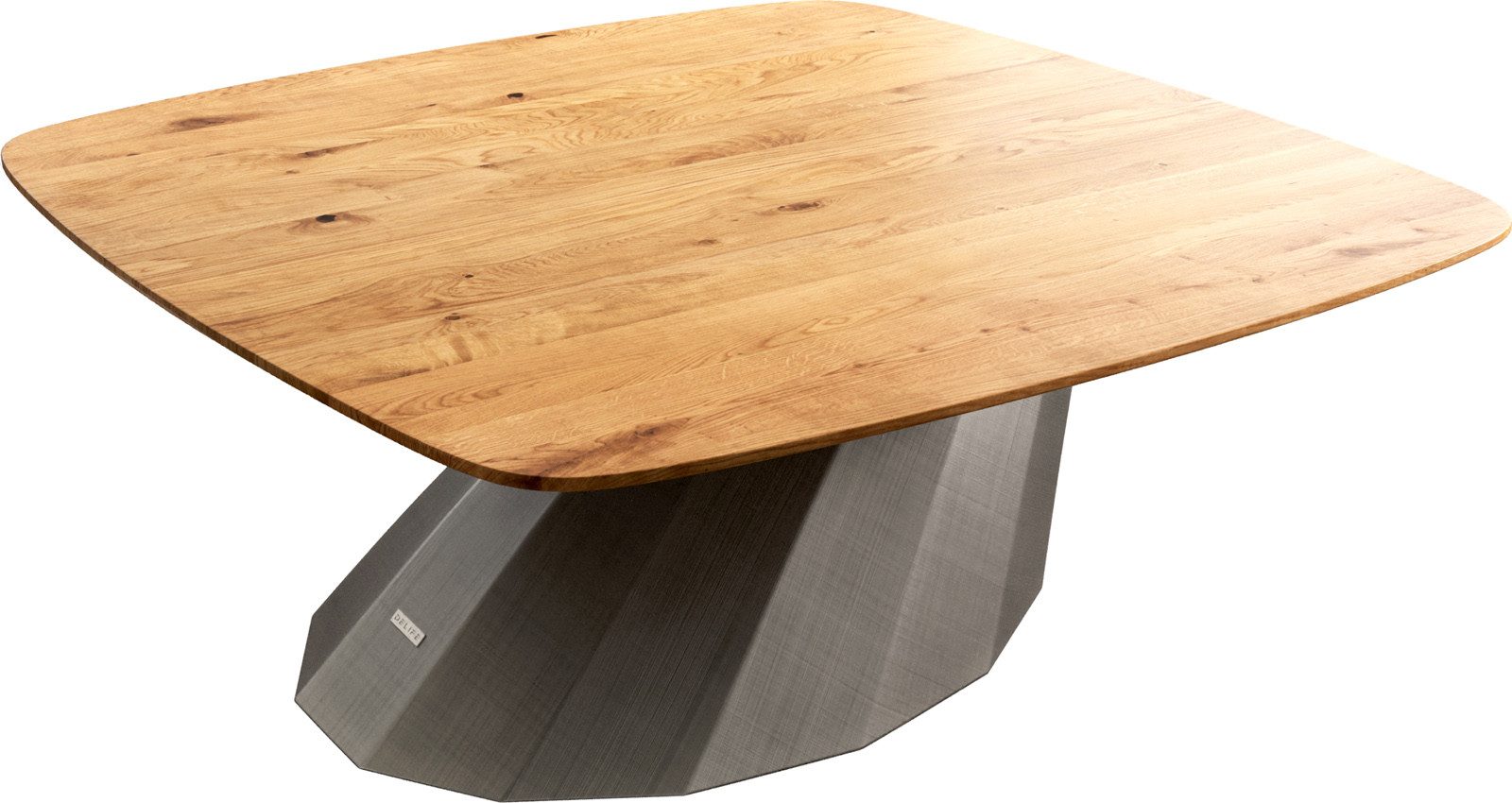 DELIFE Couchtisch Edge, Boot 90x90 cm Eiche Natur Schweizer Kante Parabi Metallic Silber