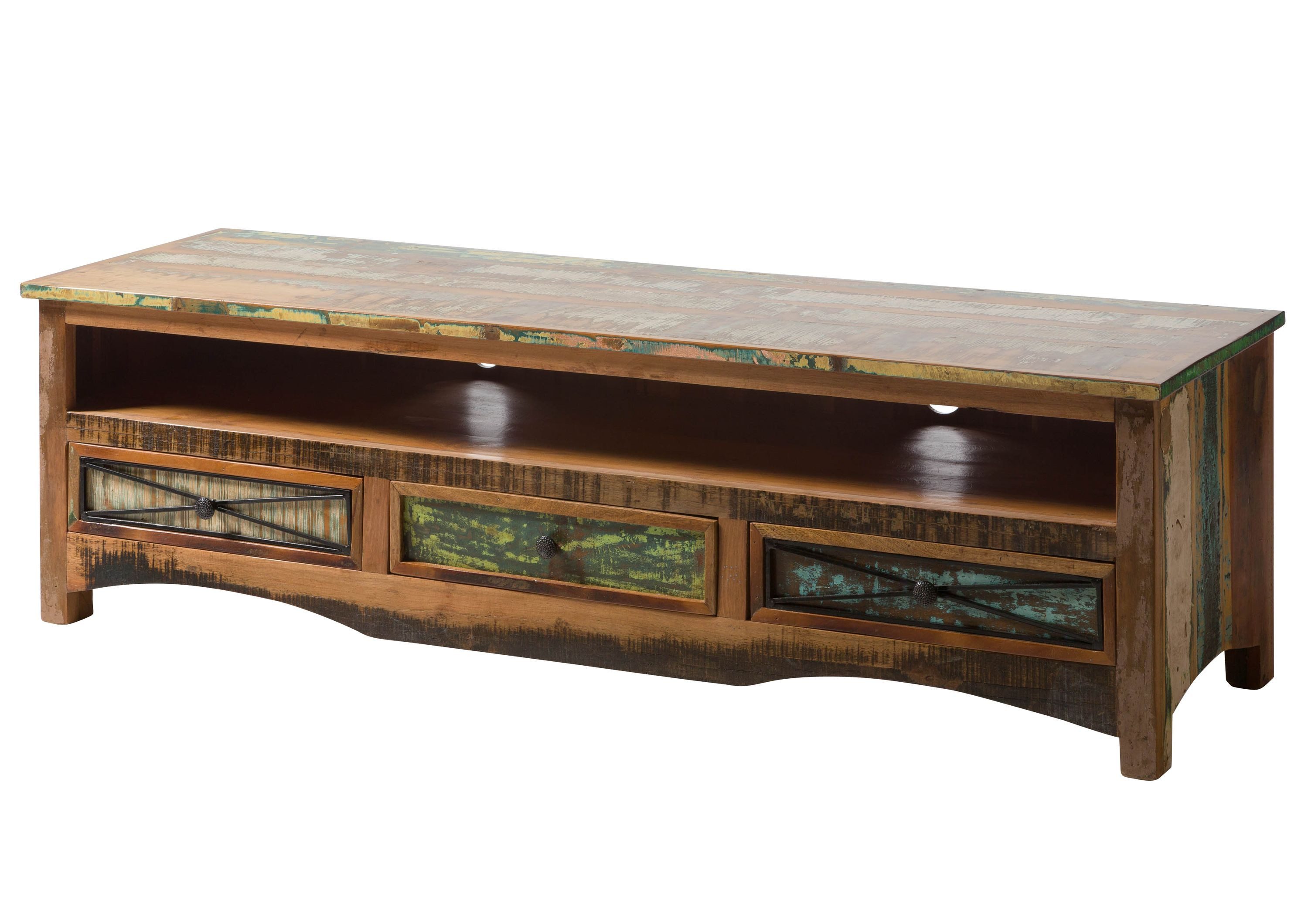 Massivmoebel24 TV-Board NATURE OF SPIRIT Altholz Massivholz mehrfarbig (Massivholz montiert 50 kg NATURE OF SPIRIT #134), Altholz 170x50x50 cm (BxTxH) mehrfarbig lackiert