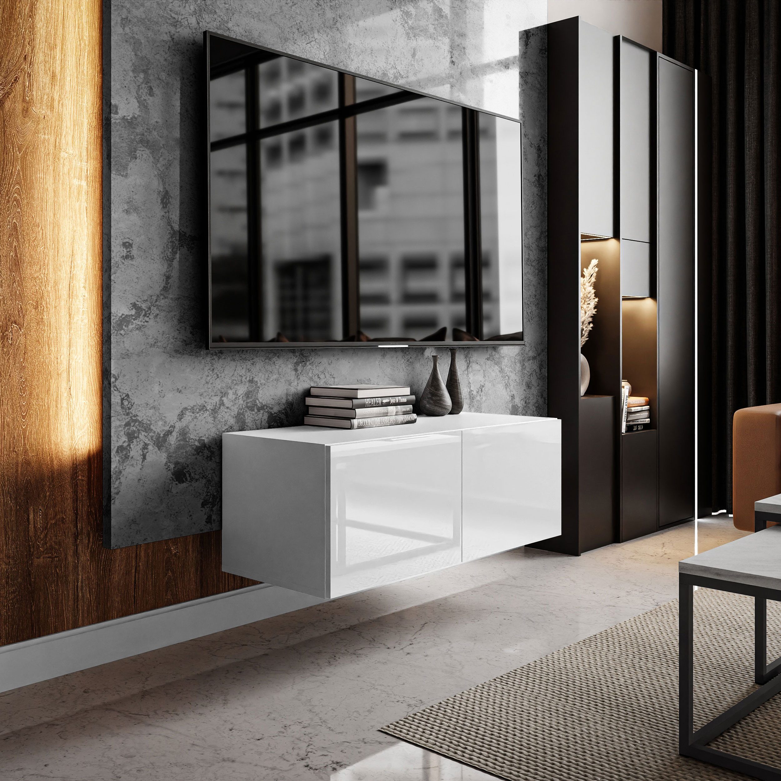 Lookway Lowboard COLGANTE 100cm in weiß Hochglanz TV-Schrank mit LED Beleuc günstig online kaufen