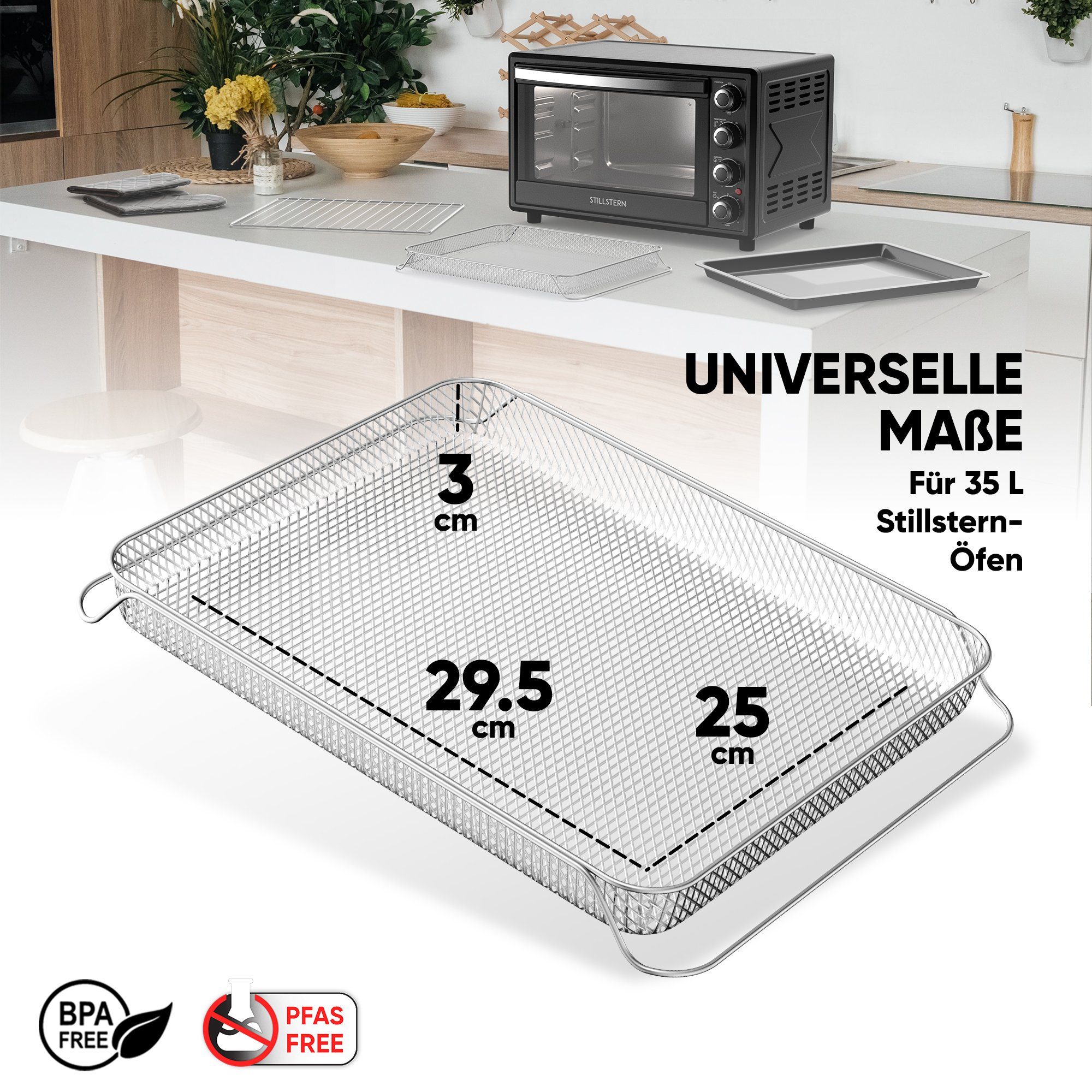 Stillstern Backblech Original Airfryer-Einsatz für Stillstern 35L Minibackofen, Edelstahl