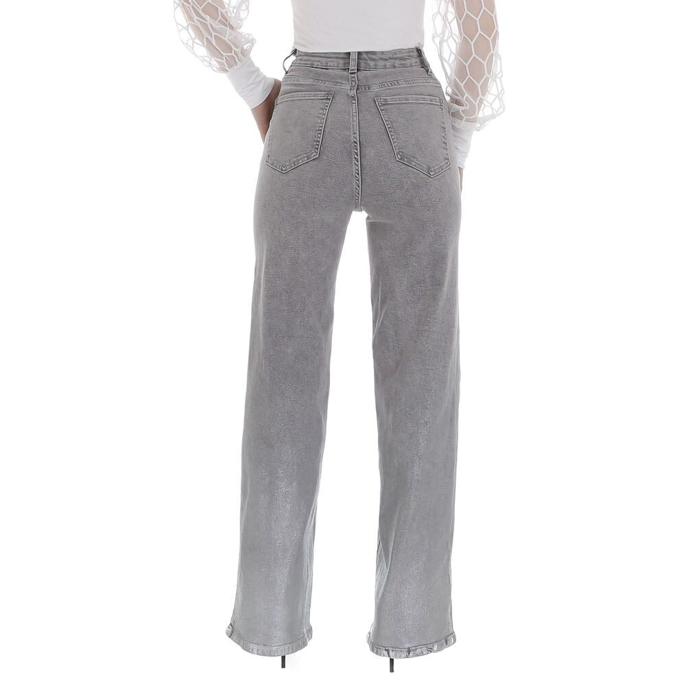 Ital-Design Mom-Jeans Damen Party & Clubwear (86359018) Destroyed-Look Glänzend High Waist Jeans in Grau
