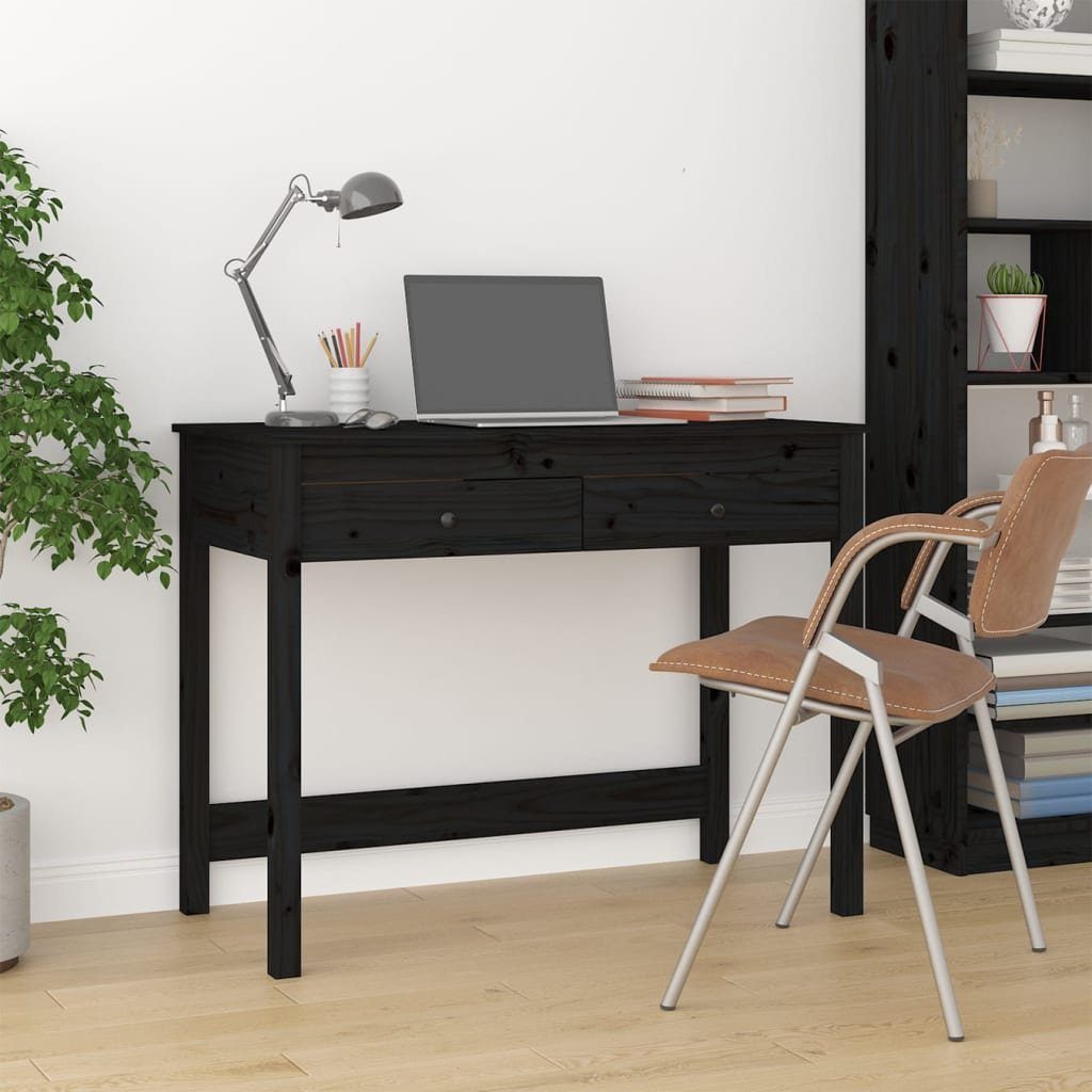 furnicato Schreibtisch mit Schubladen Schwarz 100x50x78 cm Massivholz | Schreibtische