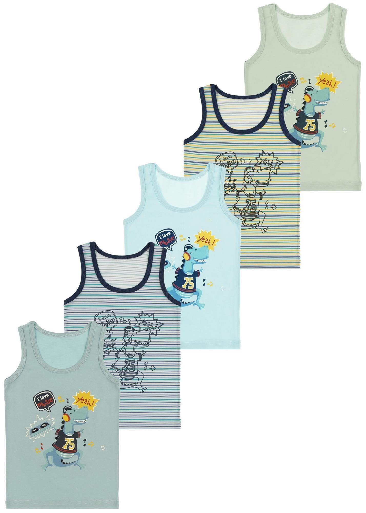 LOREZA Unterhemd 5er Set Jungen Unterhemden - Dinosaurier - Bunt (Spar-Packung, 5-St., 5er Pack)