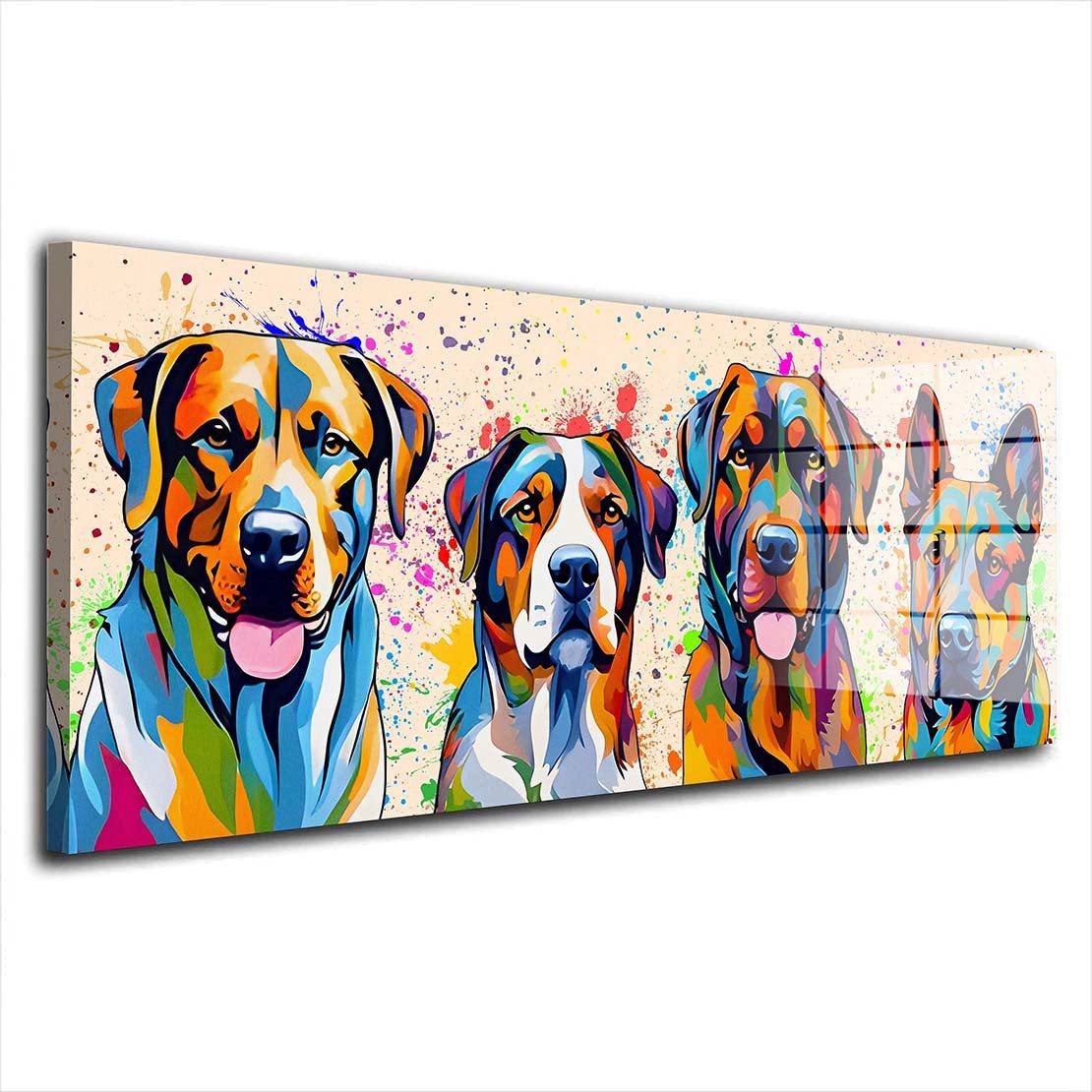 Artedinoi Acrylglasbild Pop Art große Hunde Colour Style Acrylglas Wandbild Bild Wanddeko Wohn