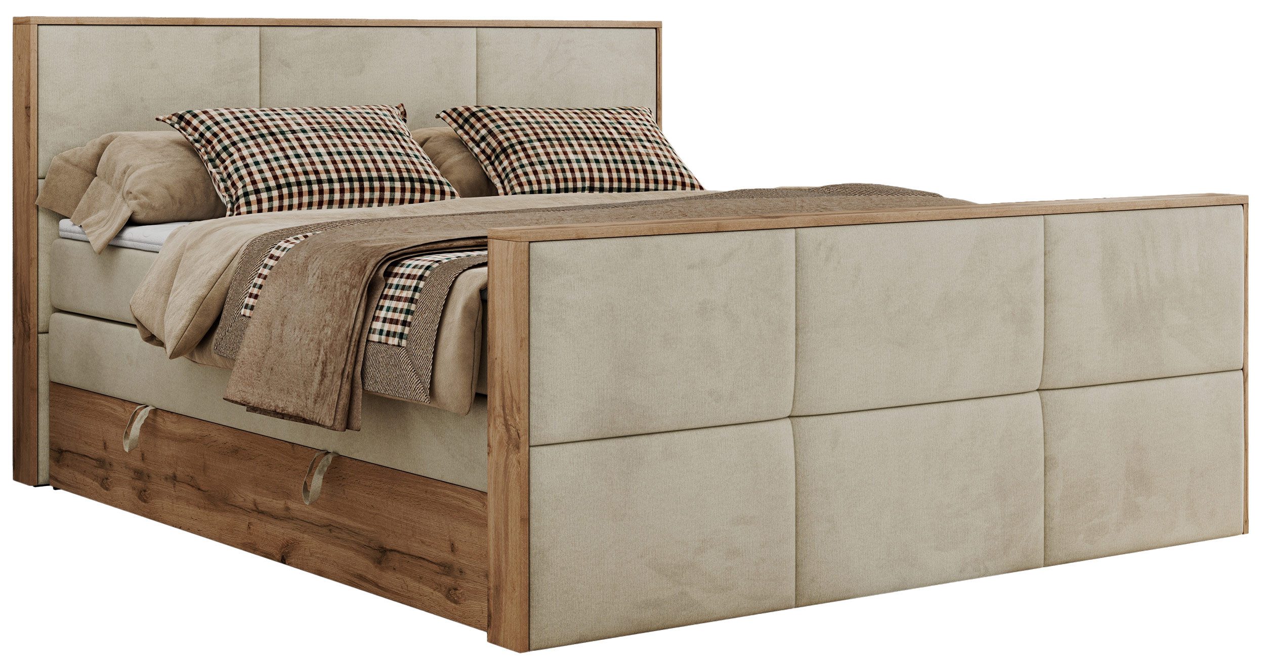 MKS MÖBEL Boxspringbett ALBERO 2 KING DUO (Packung, Set, Bettkästen, Topper T25/Visco, T30-Schaum, Möbelplattenelementen), Doppelbett, Multipocket-Matratzen, Boxspringbett, Fußteil