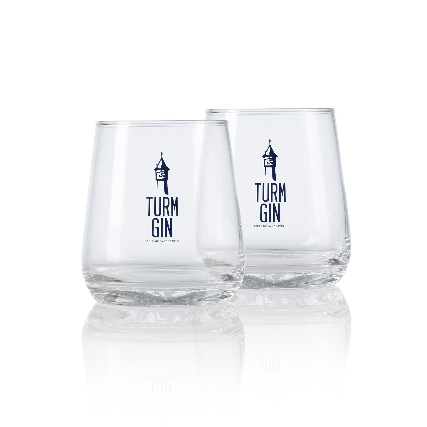 TURM GIN Tumbler-Glas Glas mit Logo und Siegel - je 370 ml - 2er-Set