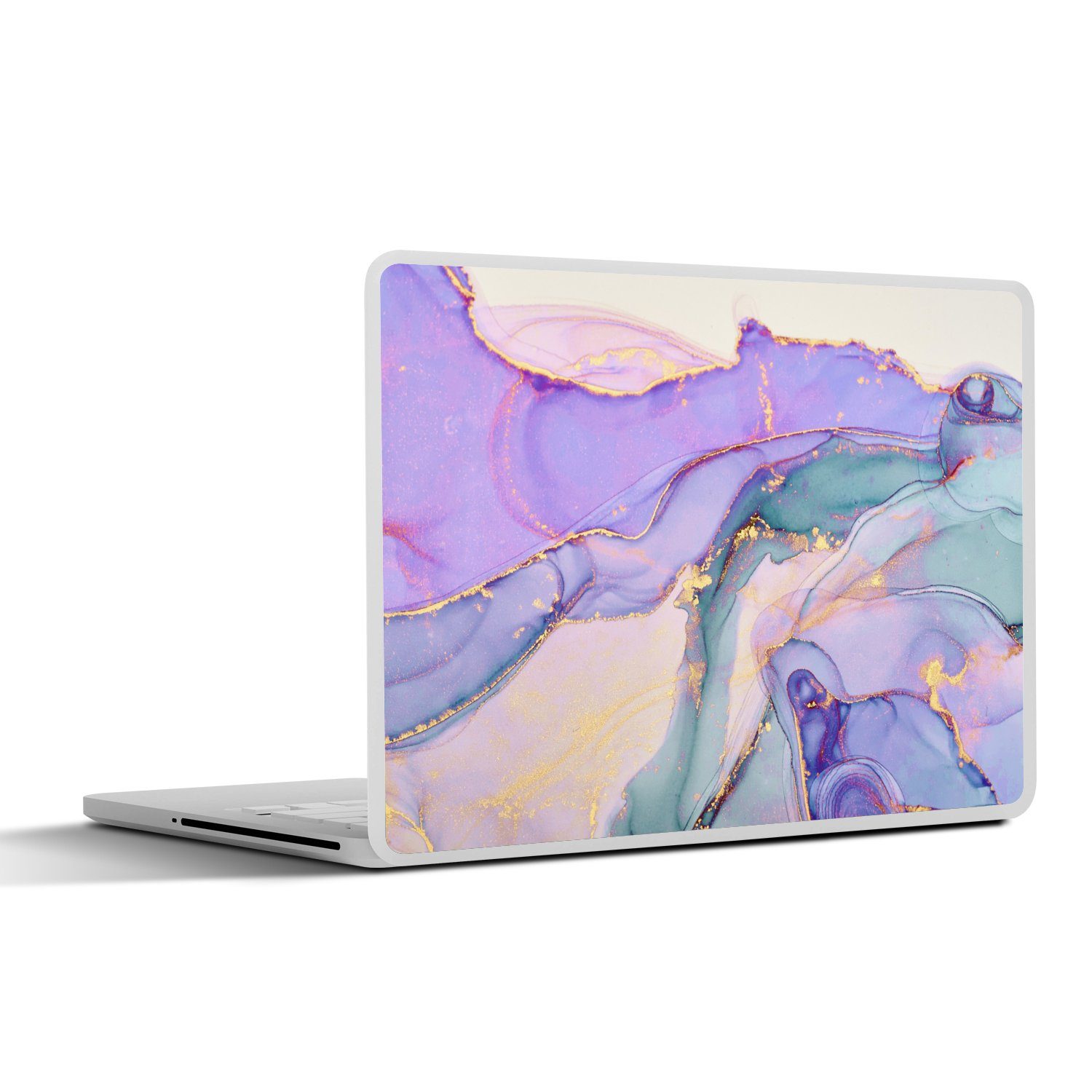 MuchoWow Laptop-Aufkleber Gold - Marmor - Lila, (1tlg), Laptop Folien Cover, Aufkleber, Sticker, Schutz vor Kratzern, 25x18 cm
