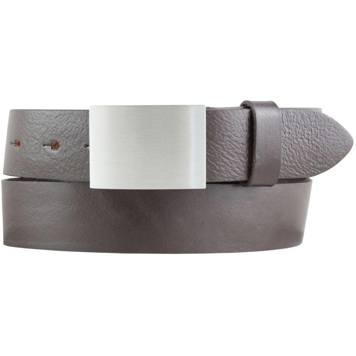 BELTINGER Ledergürtel Gürtel aus Vollrindleder 3,5 cm - Jeans-Gürtel für Damen Herren 35mm - Braun, Silber