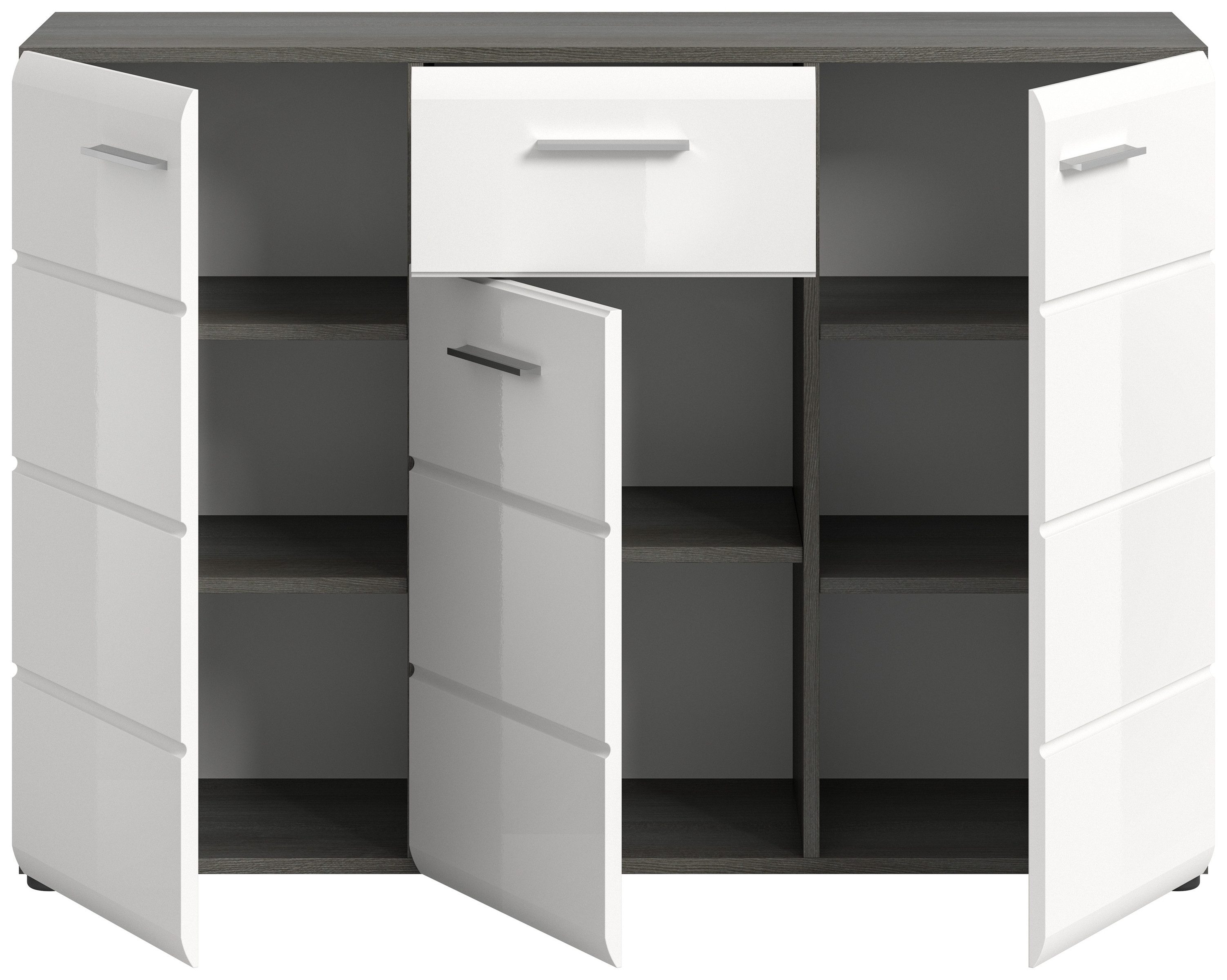 xonox.home Kommode in Rauchsilber / Weiß Hochglanz - 120x85x37cm (BxHxT)