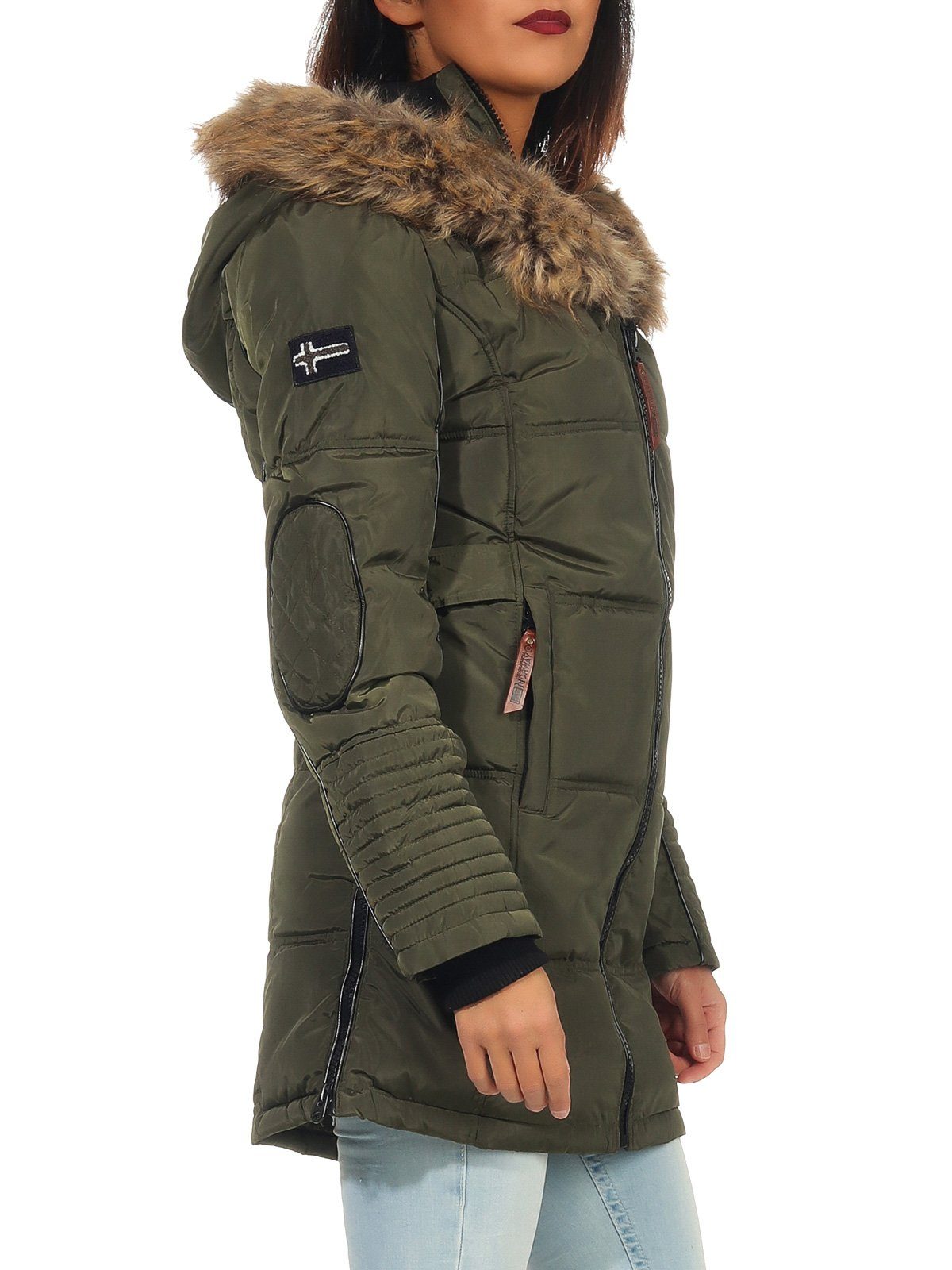 Geographical Norway Winterjacke Fleece Khaki Damen by leyoley G-Blustery mit gefütterte Taschen