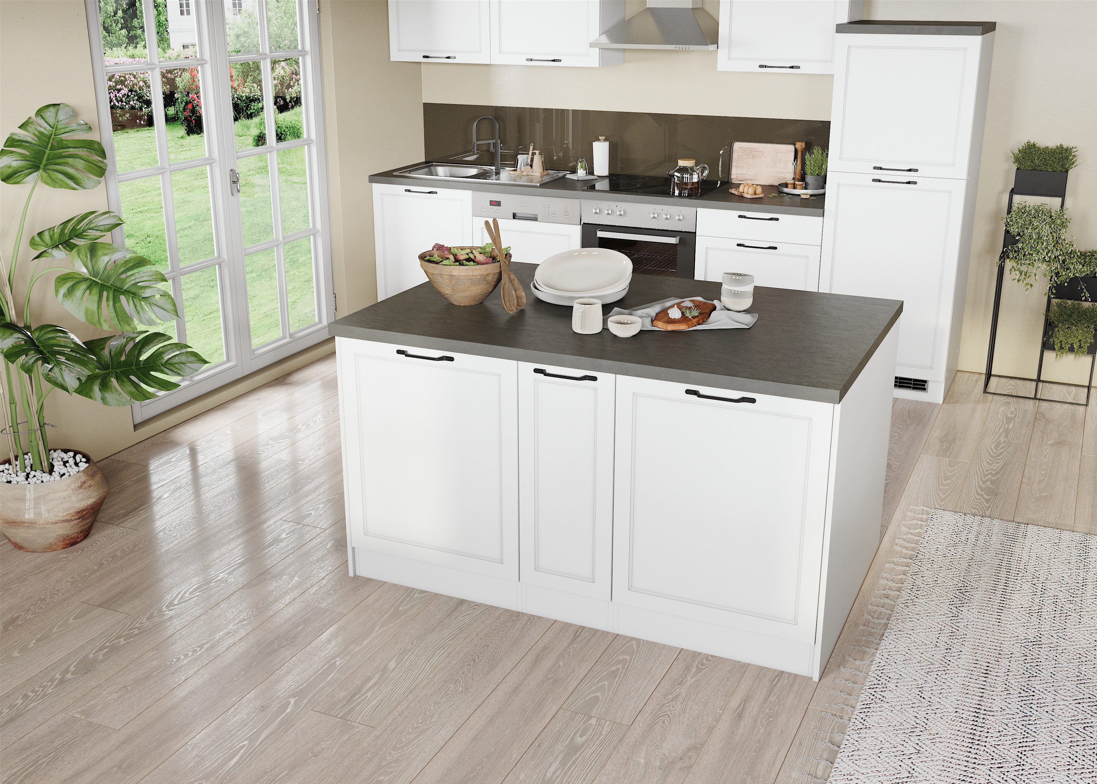 KOCHSTATION Kücheninsel KS-Lani, Breite 153 cm, mit Flaschenregal, MDF-Fronten, Arbeitsplatte 38mm stark