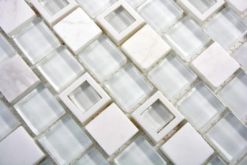 Mosani Mosaikfliesen Glasmosaik Naturstein Plastik Mosaik weiß glänzend / 10 Matten, Set, 10-teilig, Dekorative Wandverkleidung