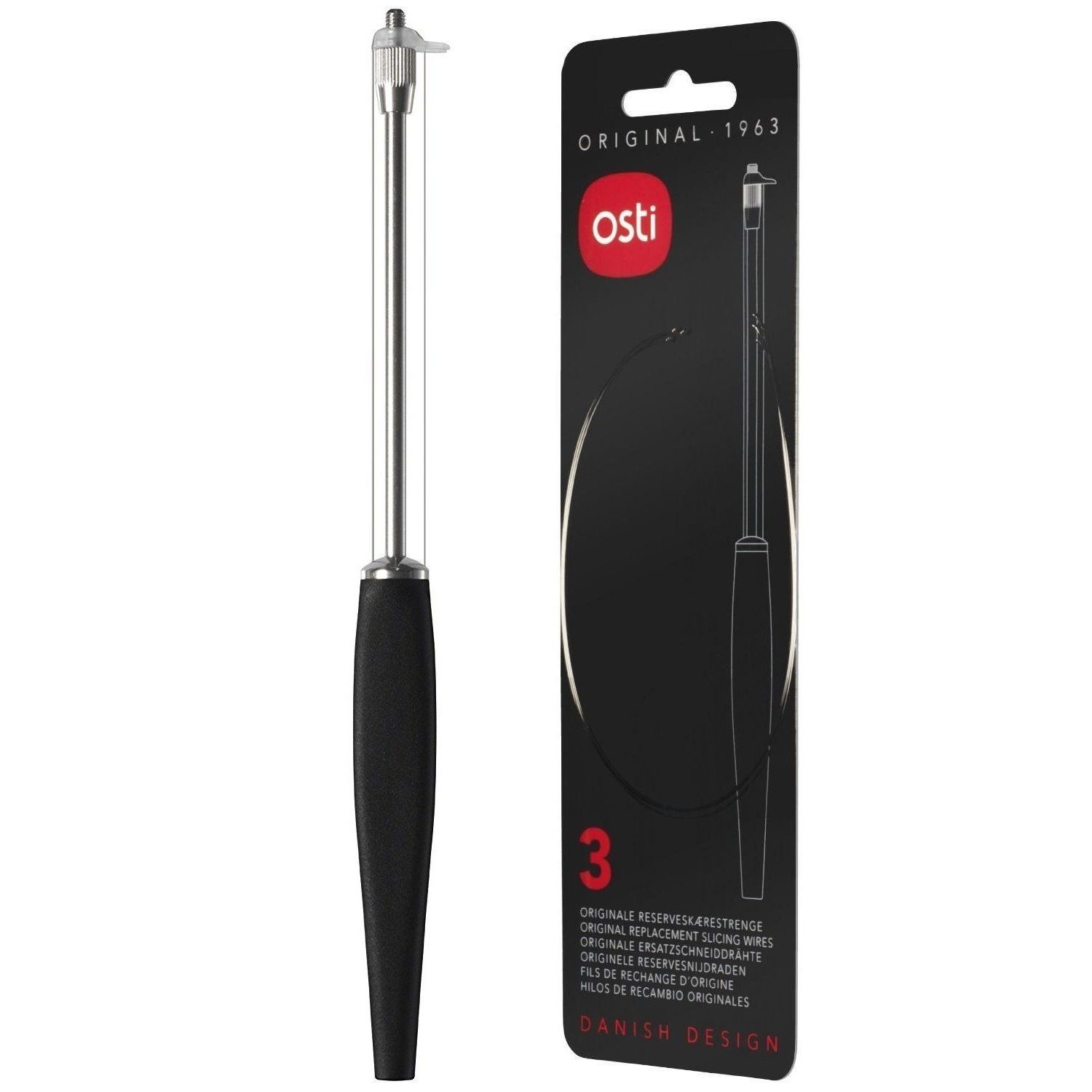 Osti Fadenschneider Käseschneider + 3 Ersatzschneiddrähte, schwarz