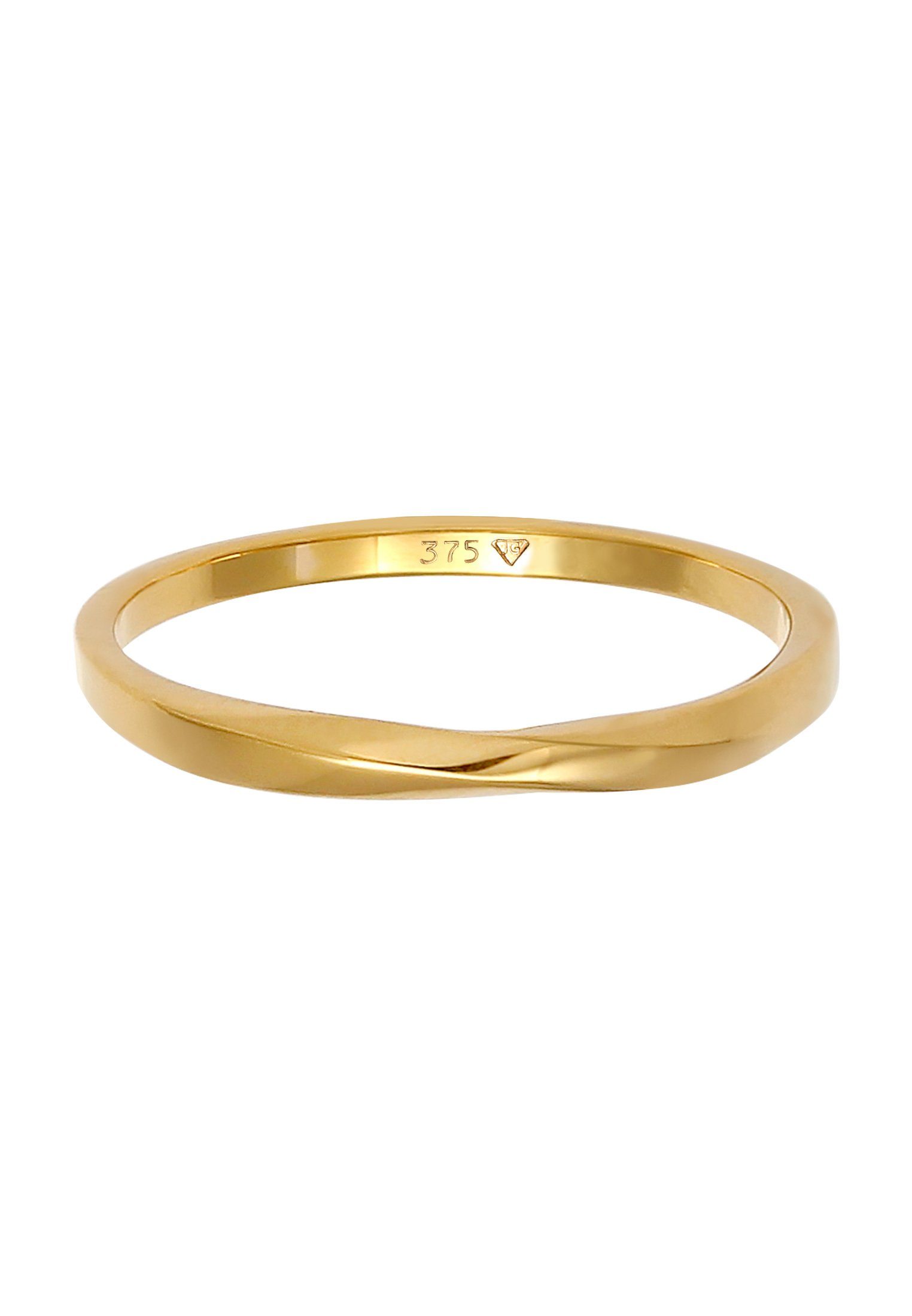 Elli Premium Fingerring Basic Bandring Twist Gedreht 375 Gelbgold, Twisted